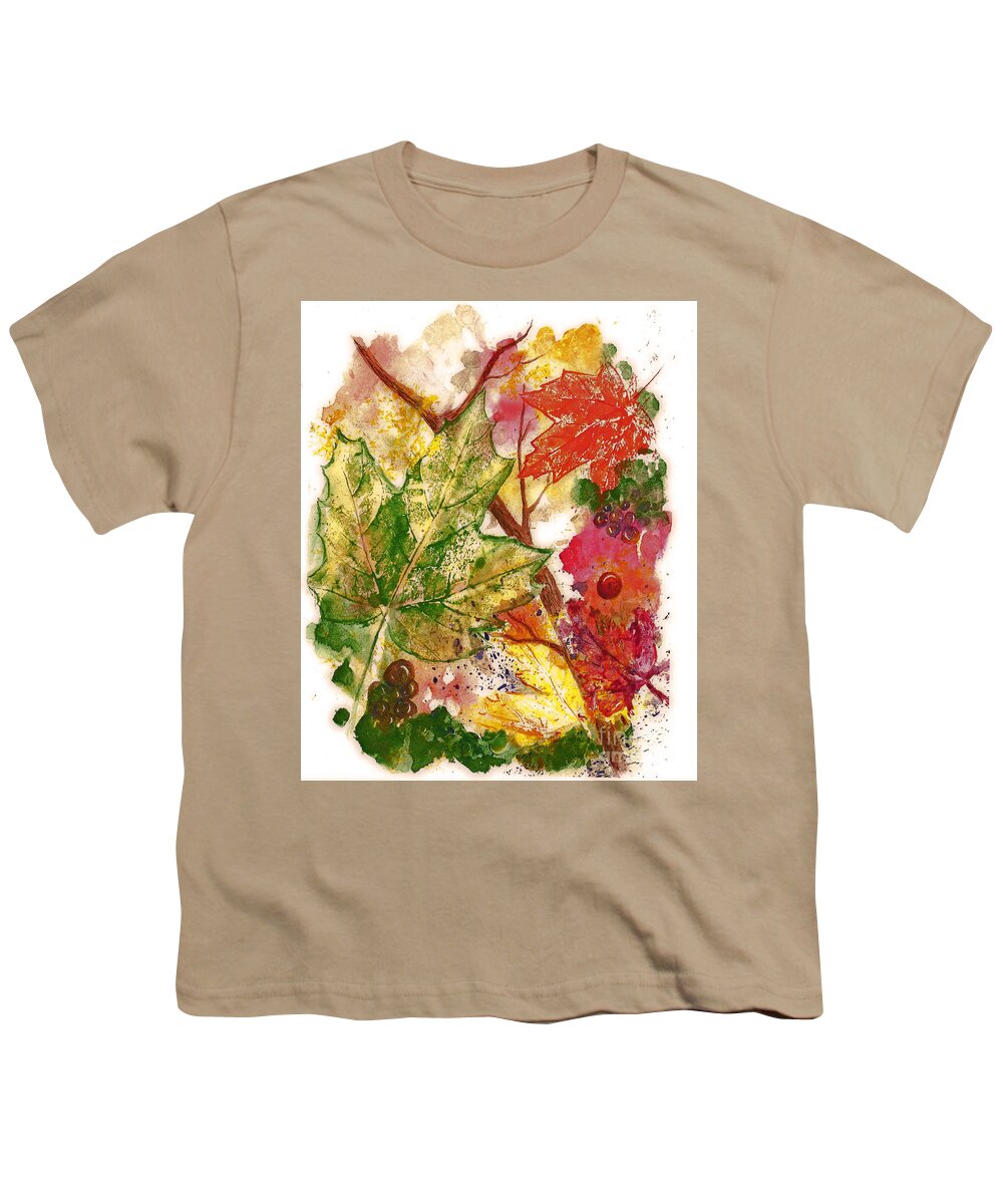 Autumn Leaves And Jewel Tones Youth T-Shirt featuring the painting Autumn Abstraction by Irene Czys
