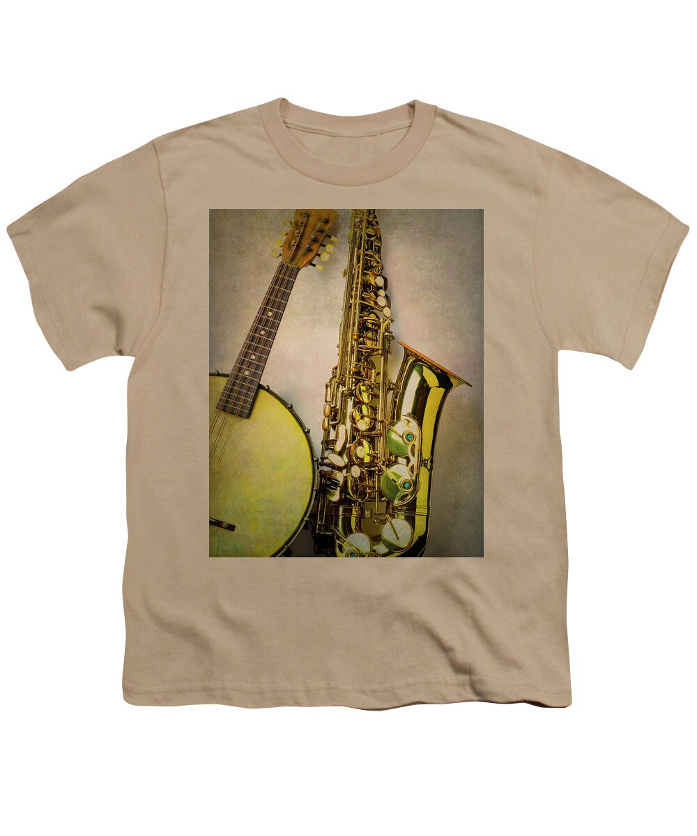  Sax Youth T-Shirt featuring the photograph Banjo And Saxophone by Garry Gay