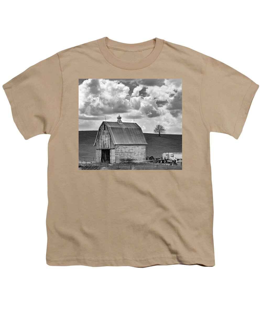 Iowa Youth T-Shirt featuring the photograph Barn And Clouds by Ray Congrove