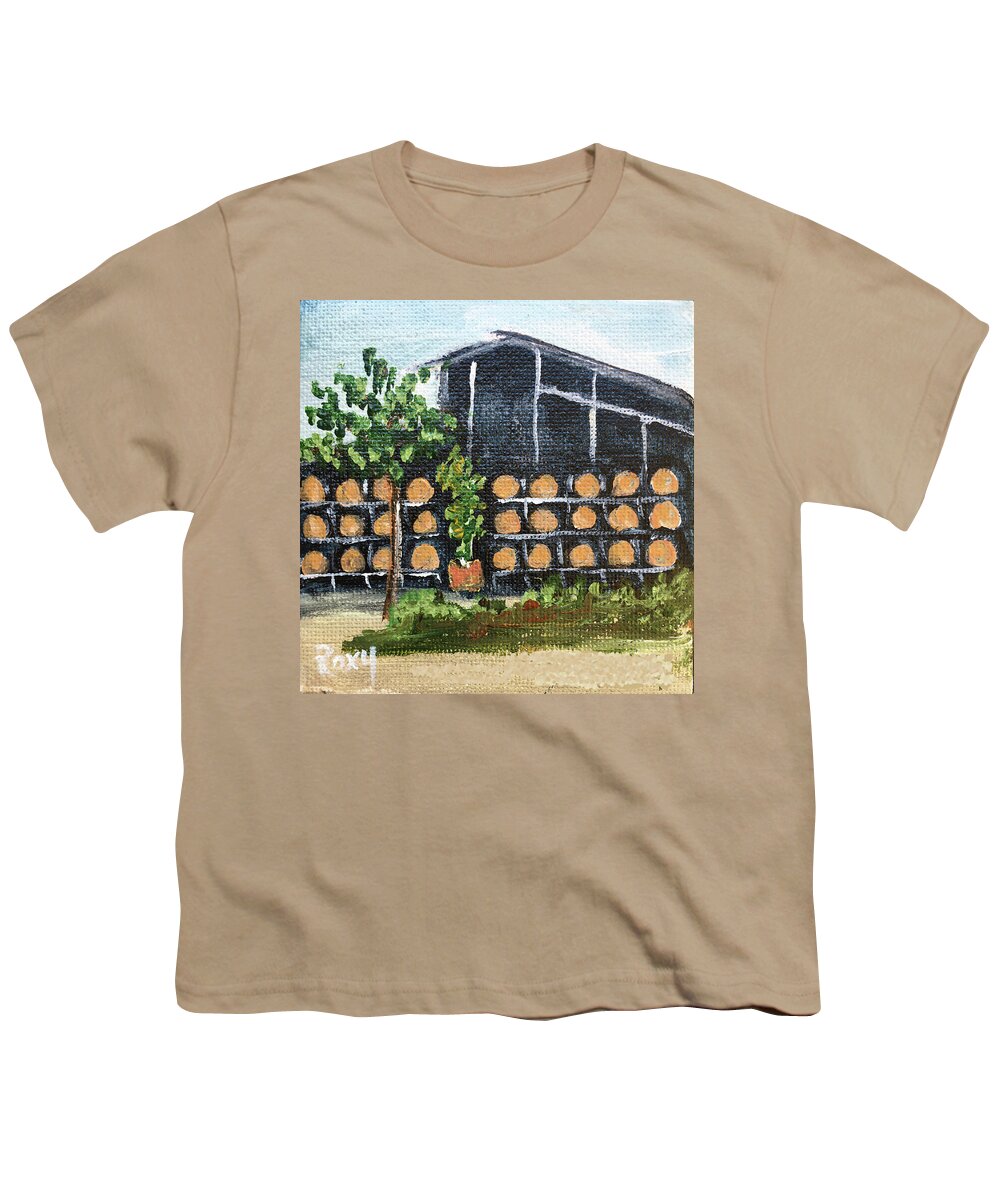 Temecula Painting Youth T-Shirt featuring the painting Barrel Rack at Lorenzi Estate Winery by Roxy Rich