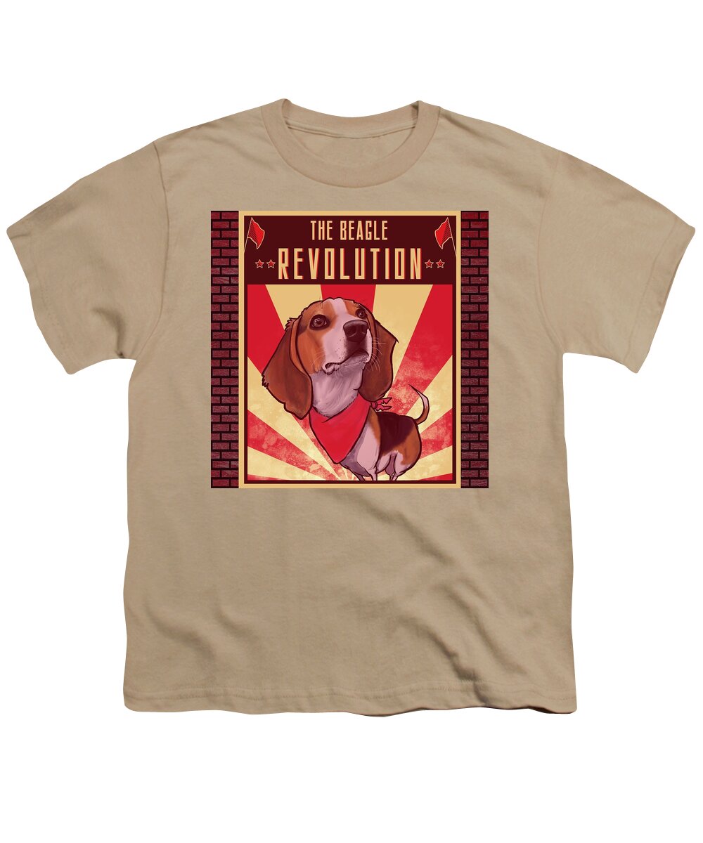 Beagle Youth T-Shirt featuring the drawing Beagle REVOLUTION by John LaFree