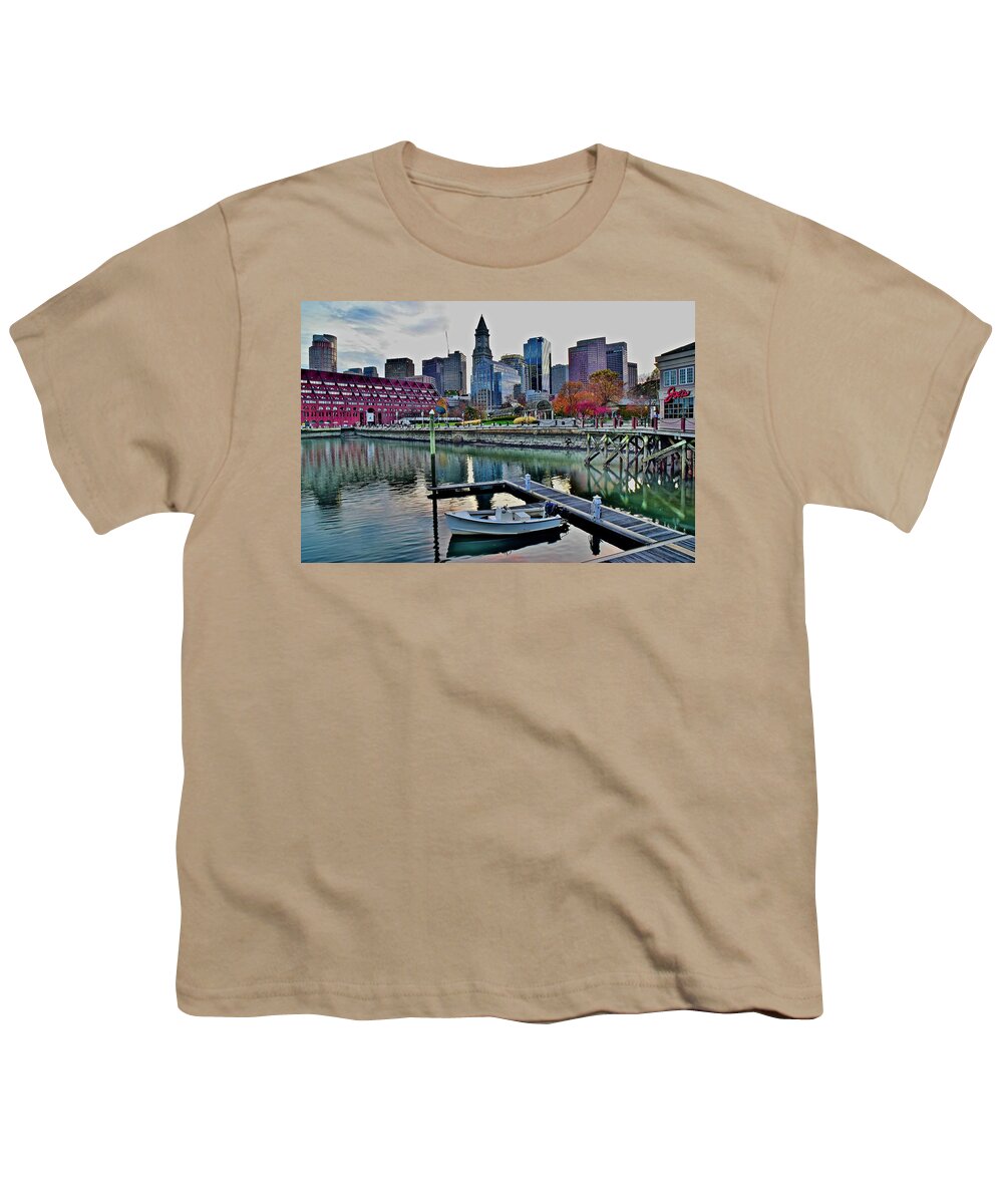 Boston Youth T-Shirt featuring the photograph Boston at Waters Edge by Frozen in Time Fine Art Photography