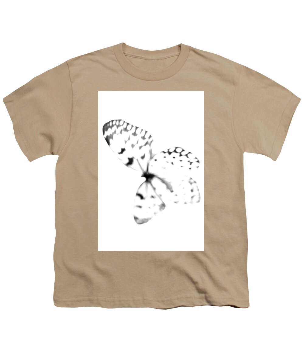 Butterfly Youth T-Shirt featuring the photograph Butterfly Blanc - Minimal Abstract Black And White by Marianna Mills