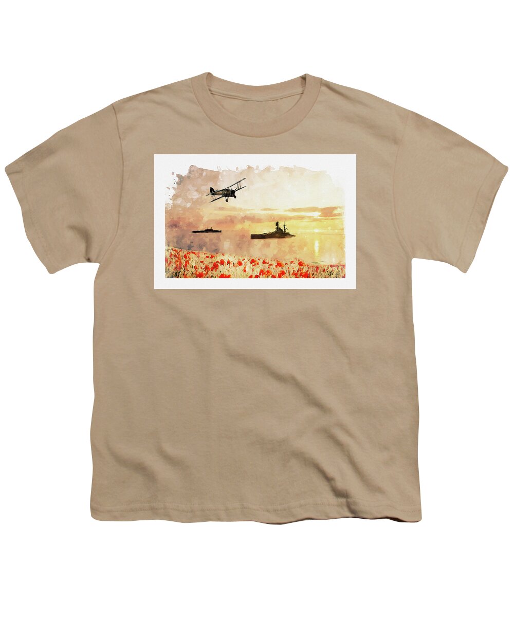 Navy Poppies Youth T-Shirt featuring the digital art Calmer Waters by Airpower Art