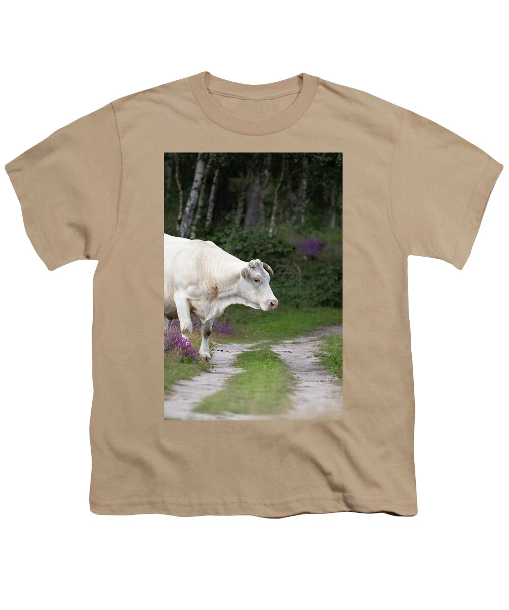 Cow Youth T-Shirt featuring the photograph Cow in the Forest by MPhotographer