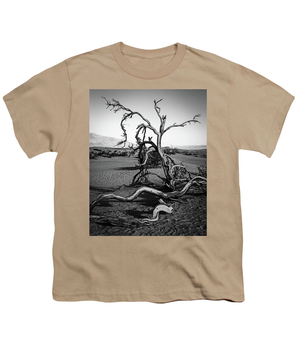 B&w Youth T-Shirt featuring the photograph Dead Tree On The Dunes by Mike Schaffner