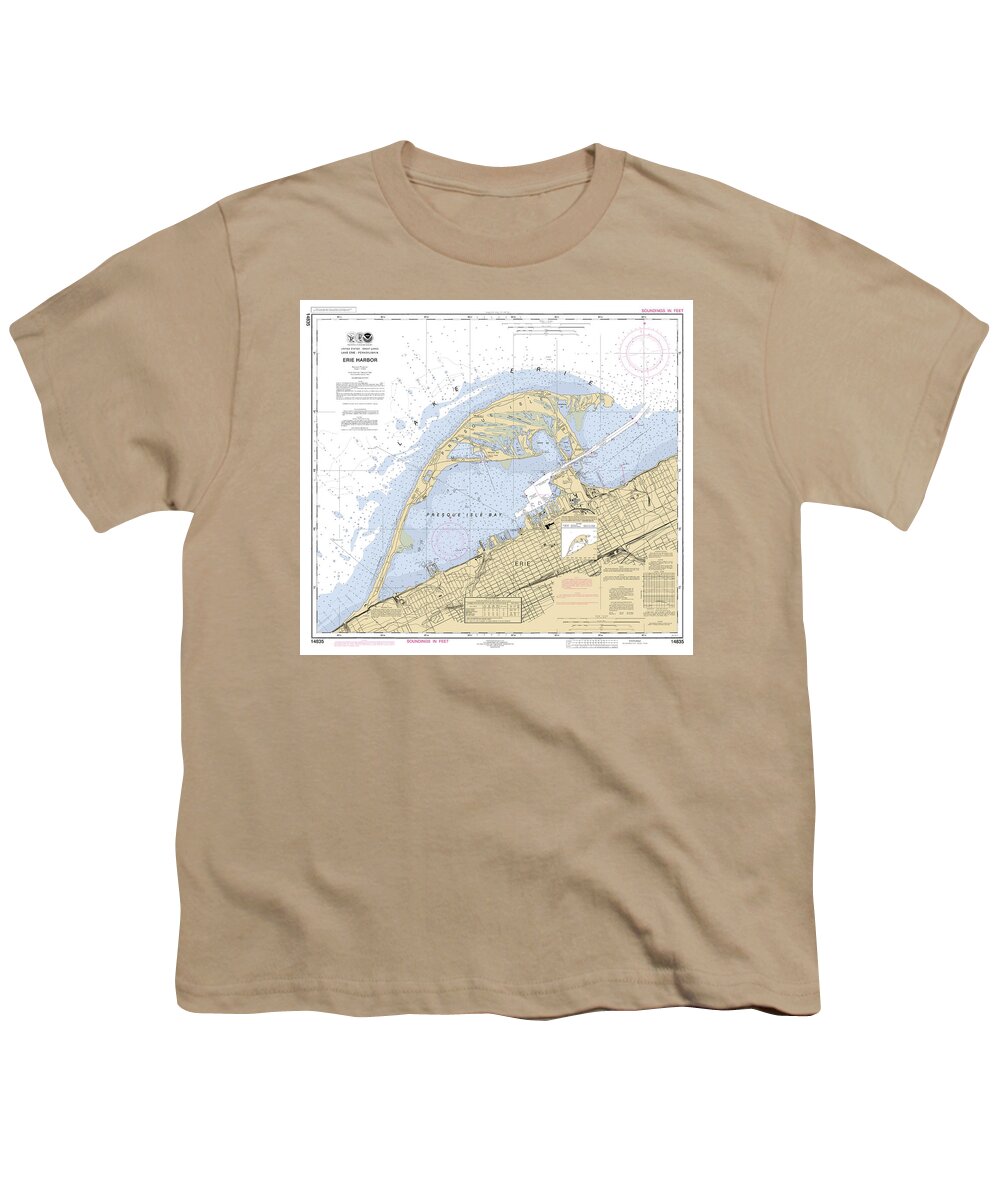 Erie Harbor Youth T-Shirt featuring the digital art Erie Harbor, NOAA Chart 14835 by Nautical Chartworks