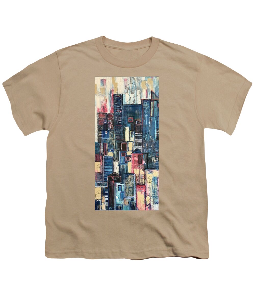 Cityscape Youth T-Shirt featuring the painting Evening Blush by Raji Musinipally