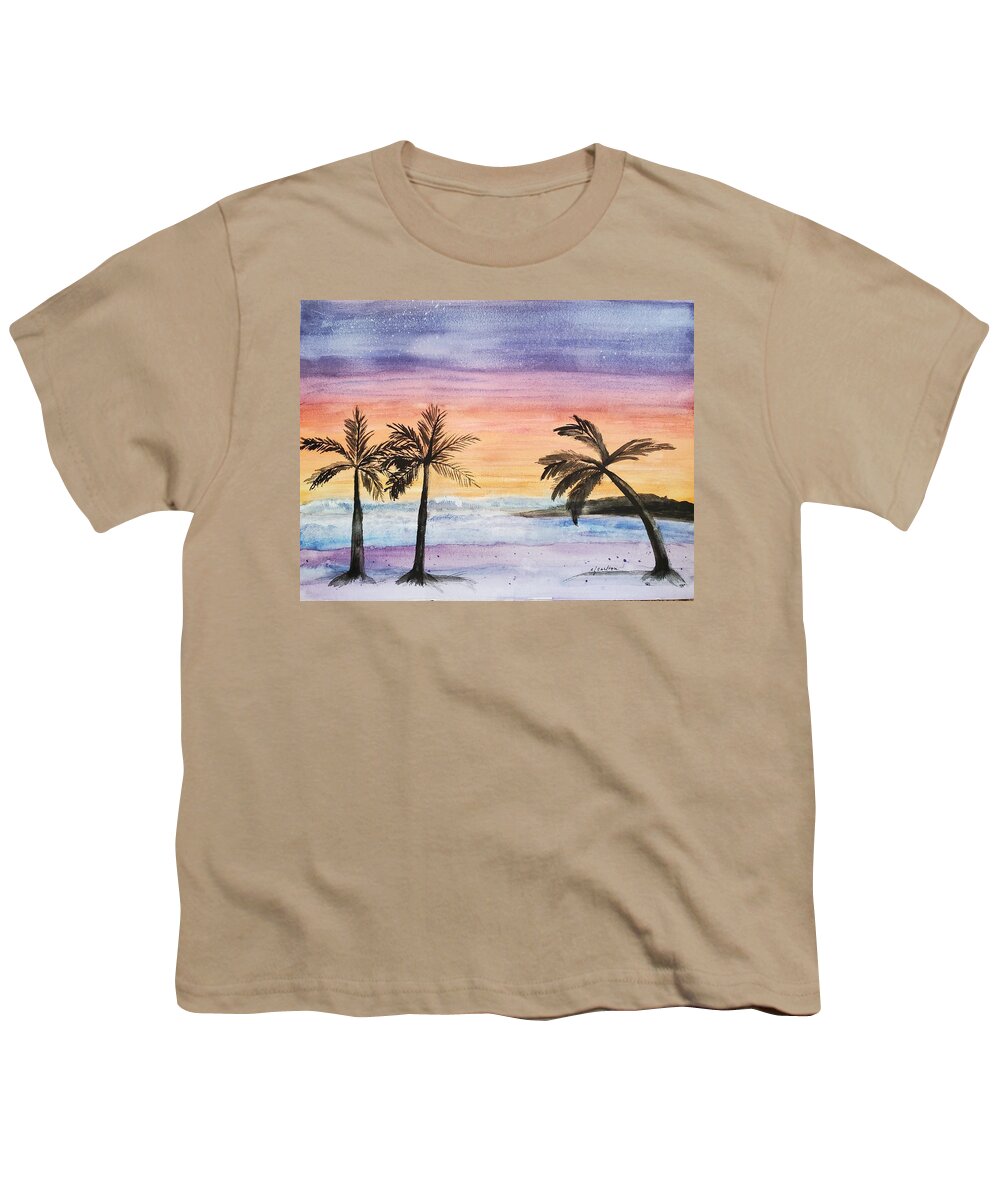 Palm Trees Youth T-Shirt featuring the painting Evening Palms - Watercolor by Claudette Carlton