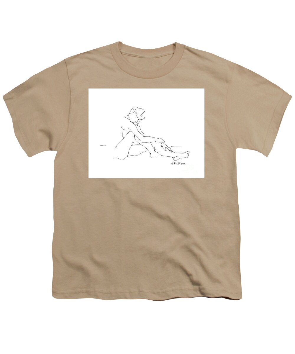 Female Youth T-Shirt featuring the drawing Female Figure Drawing 45 by Gordon Punt