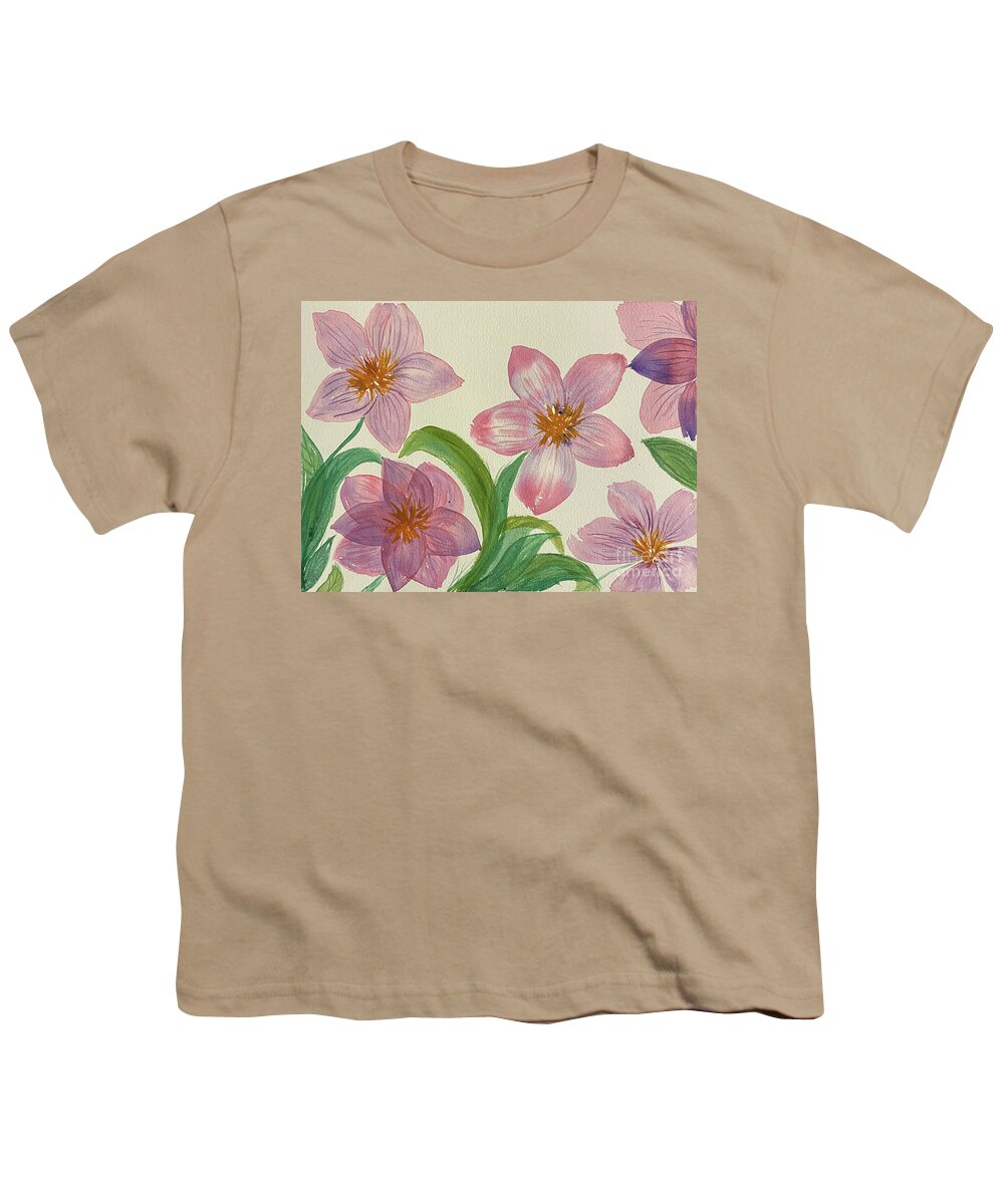 Flower Youth T-Shirt featuring the painting Five Flowers by Lisa Neuman