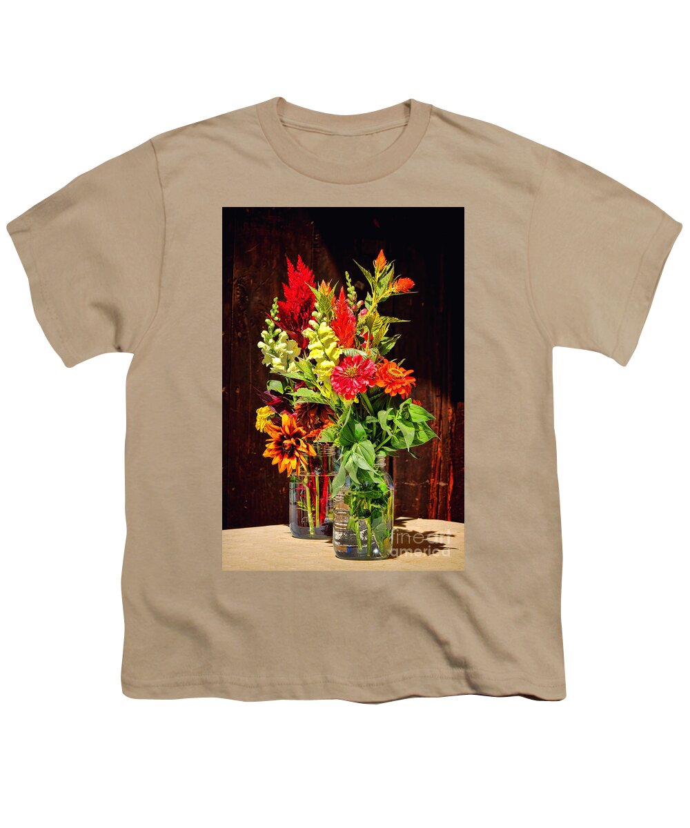 Flowers Youth T-Shirt featuring the photograph Flower Bouquets in Mason Jars by Olivier Le Queinec
