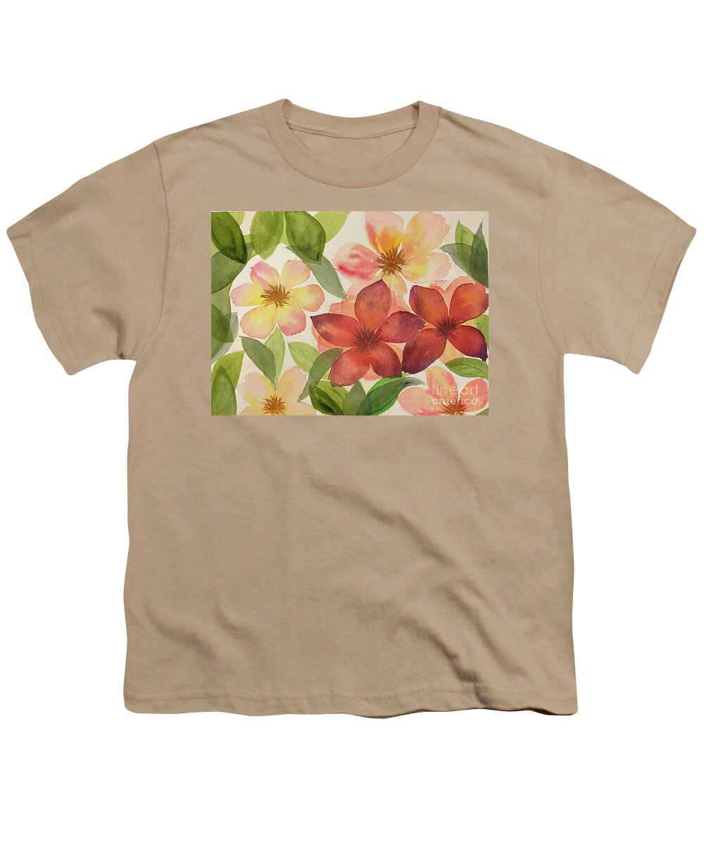 Flower Youth T-Shirt featuring the painting Flowers and Leaves by Lisa Neuman
