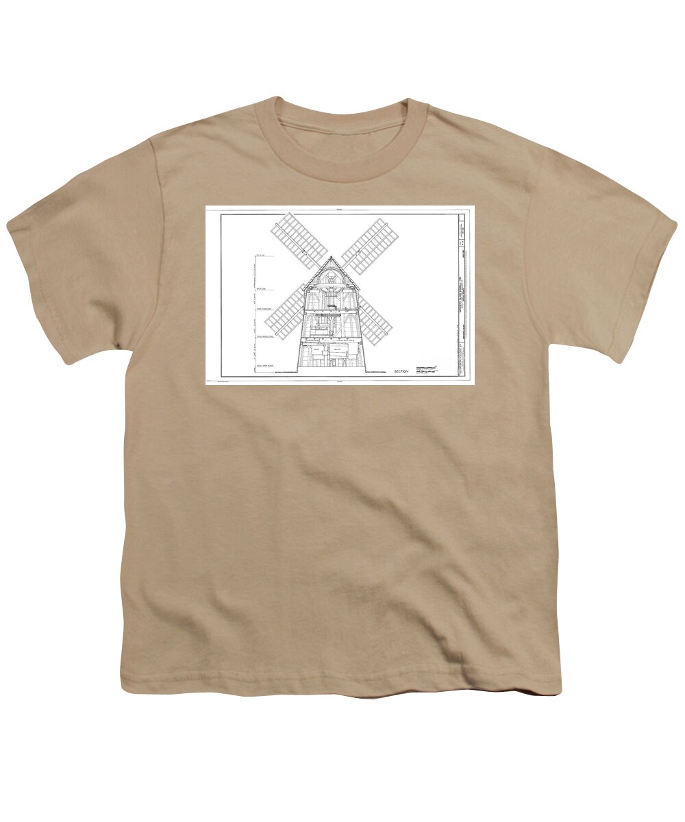 1978 Youth T-Shirt featuring the drawing Gardiner's Island Windmill, 1978 by Kathleen Hoeft