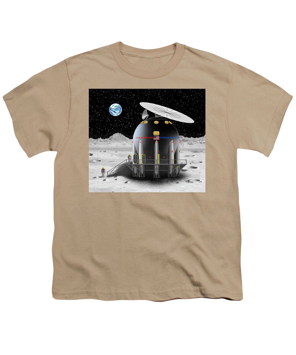 Colonization Youth T-Shirt featuring the digital art Gold Rush on the Moon -Gold Rush Mystery Book by Dumitru Sandru
