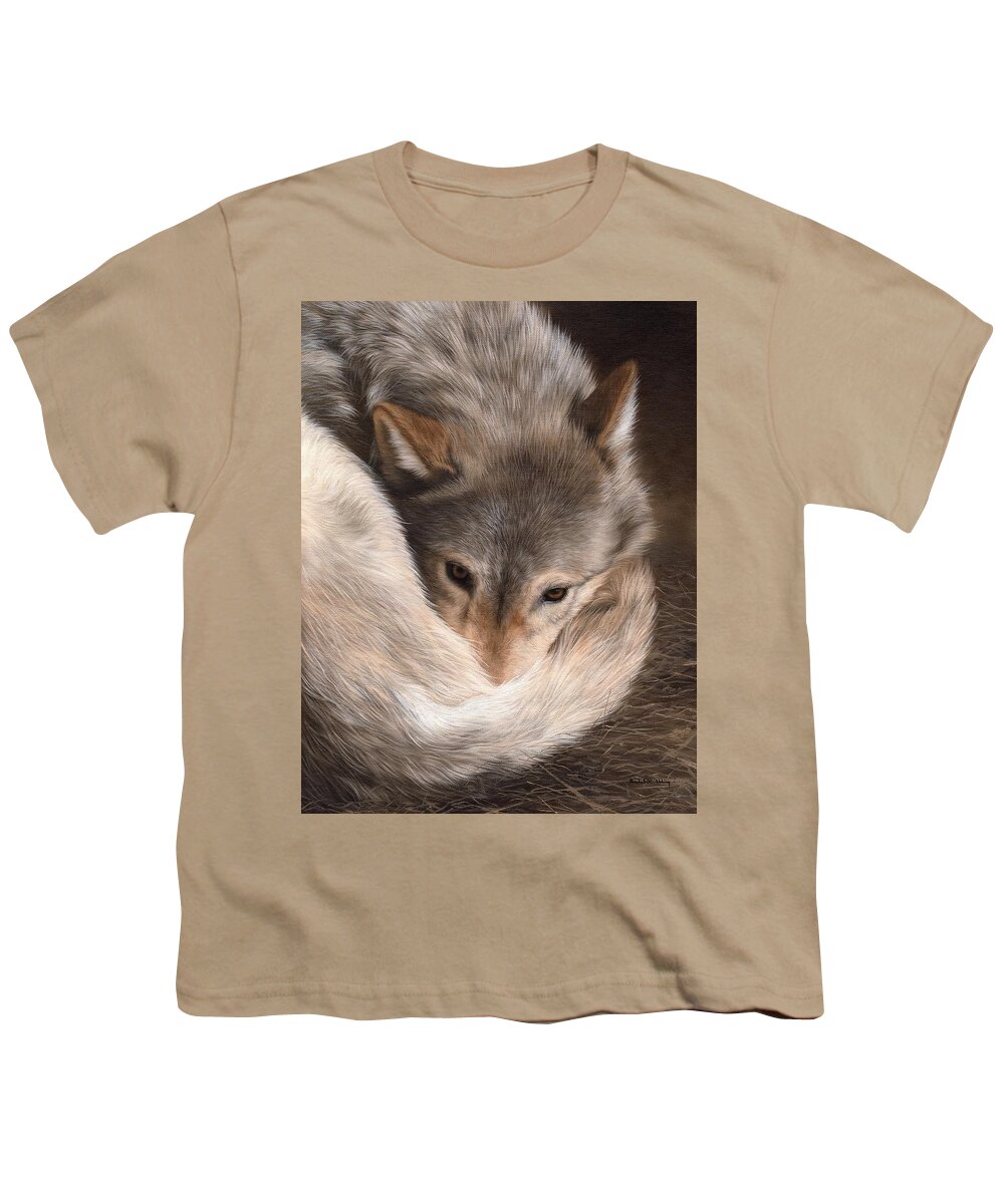Wolf Youth T-Shirt featuring the painting Grey Wolf Painting by Rachel Stribbling
