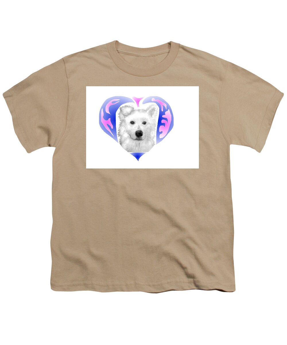 Samoyed Youth T-Shirt featuring the mixed media Heart of my heart. by Pamela Calhoun