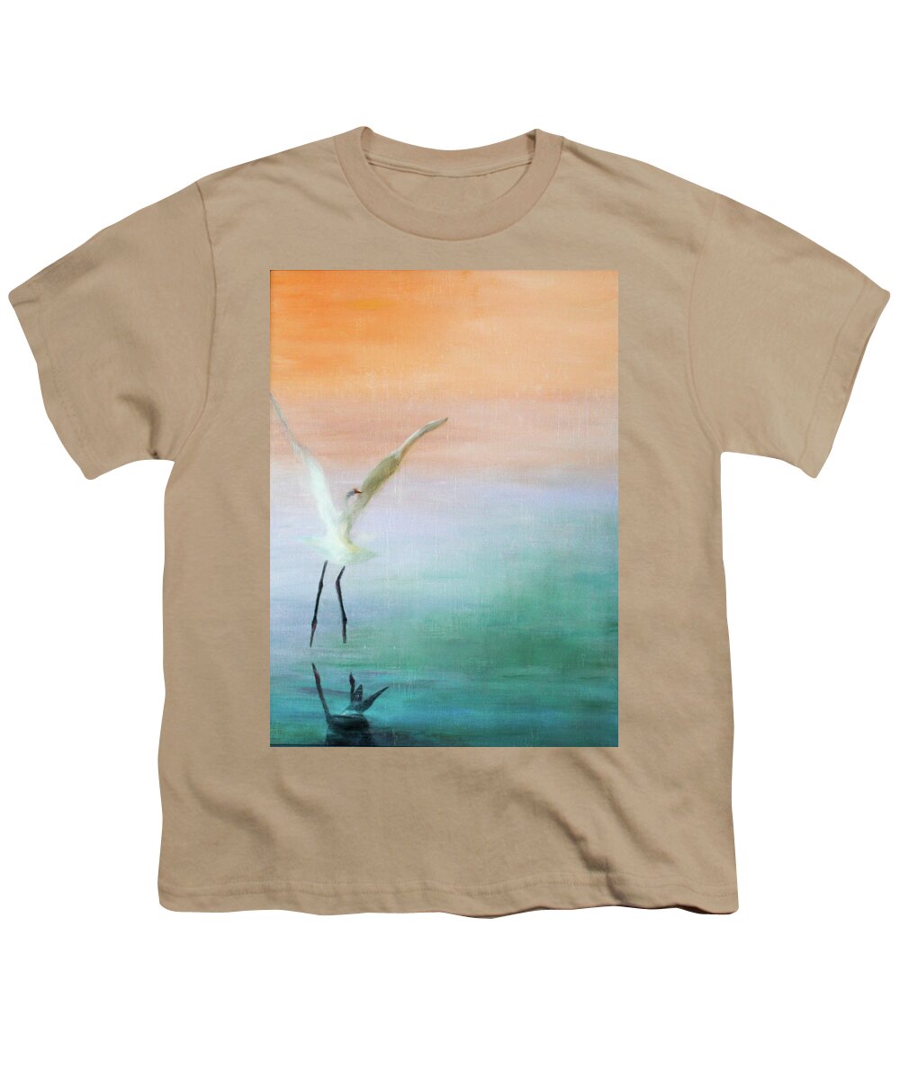 Heron Youth T-Shirt featuring the painting Heron Landing by Tracy Hutchinson