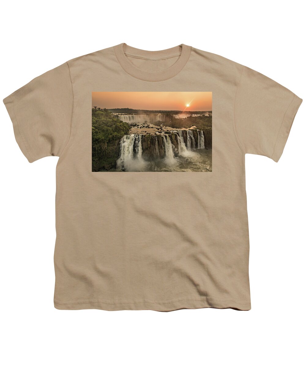 Waterfall Youth T-Shirt featuring the photograph Iguazu Sunset by Linda Villers