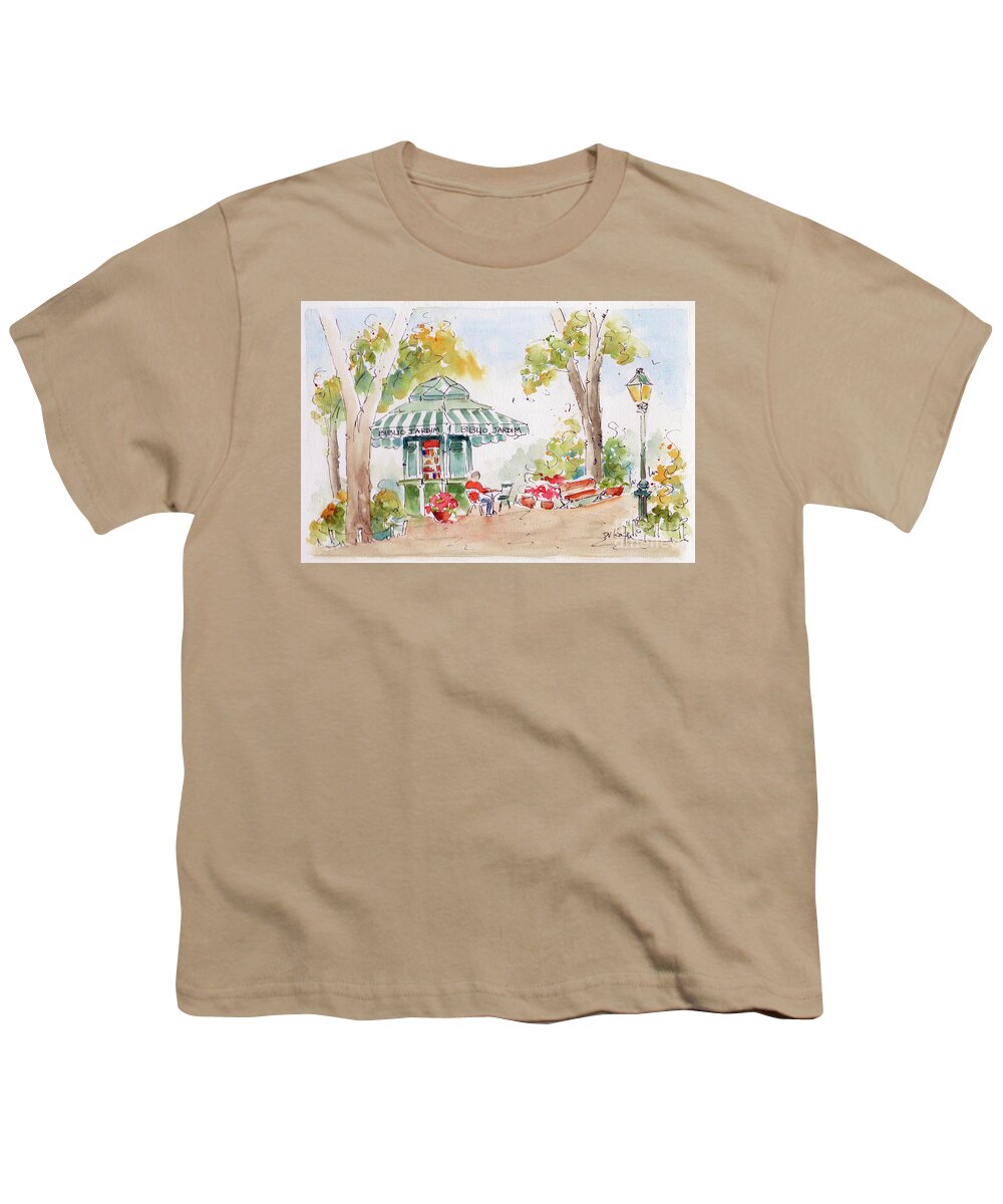 Impressionism Youth T-Shirt featuring the painting Lisbon Garden Library Jardim da Estrela Biblioteca Quiosque by Pat Katz