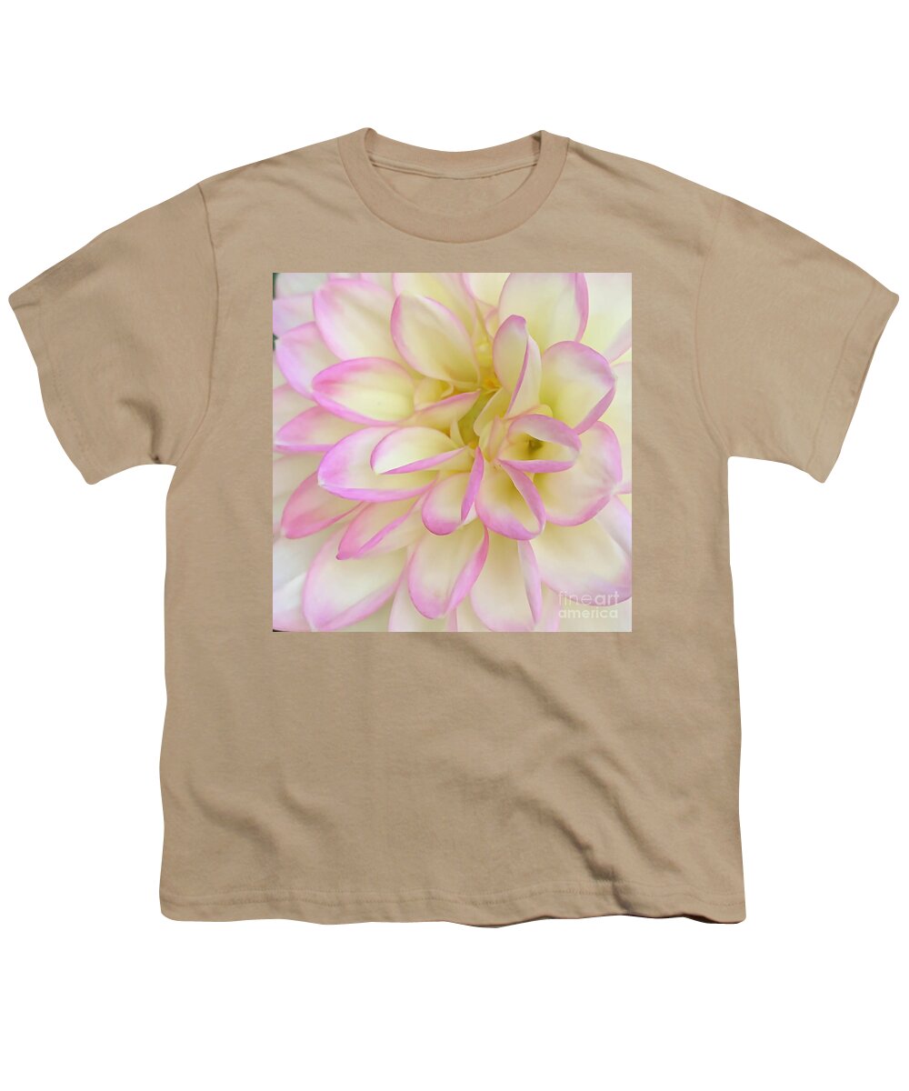 Floral Youth T-Shirt featuring the digital art Macro Soft Pink, Yellow And White Dahlia Bloom by Kirt Tisdale