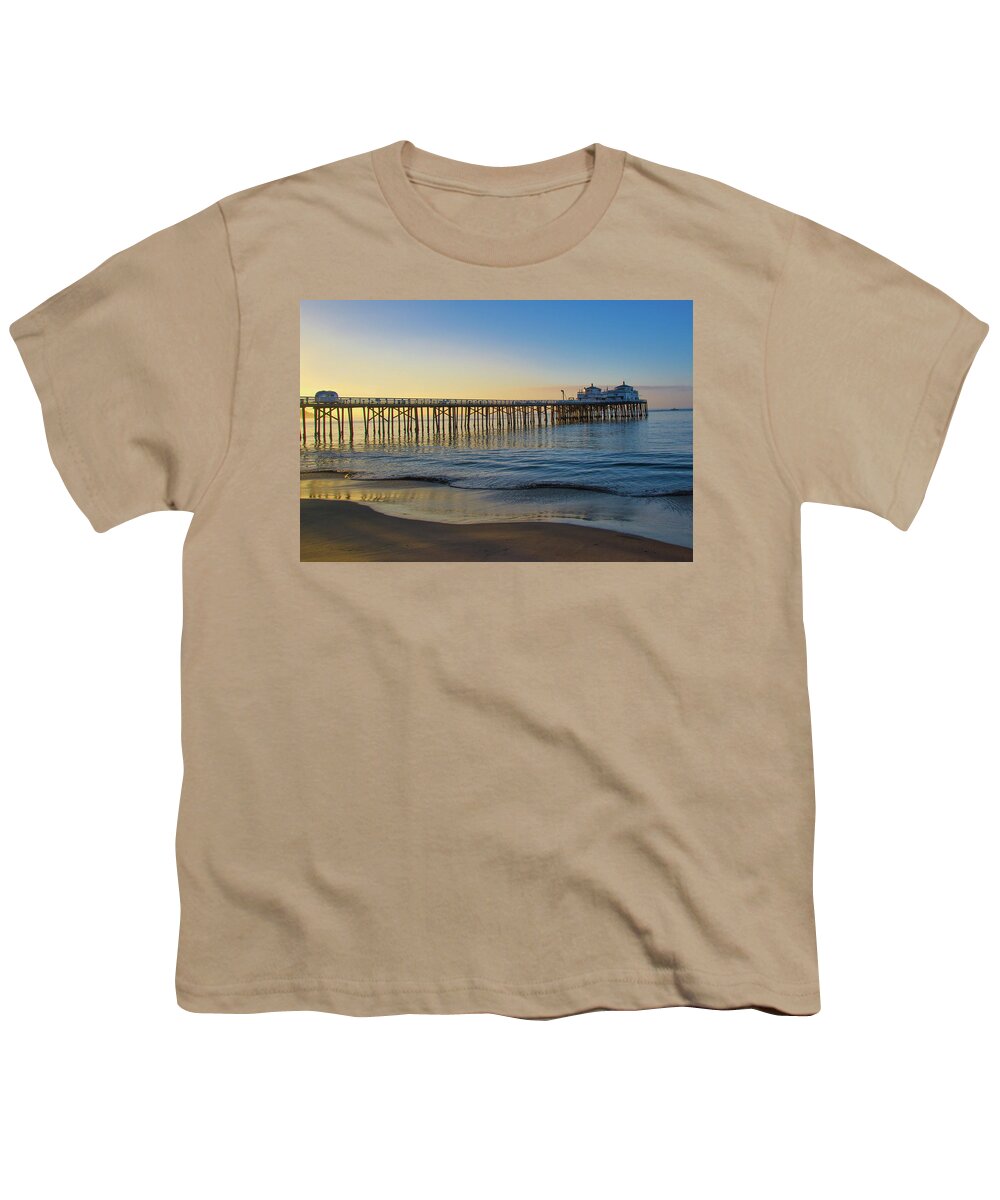 Malibu Pier Youth T-Shirt featuring the photograph Malibu Pier at Sunrise by Matthew DeGrushe