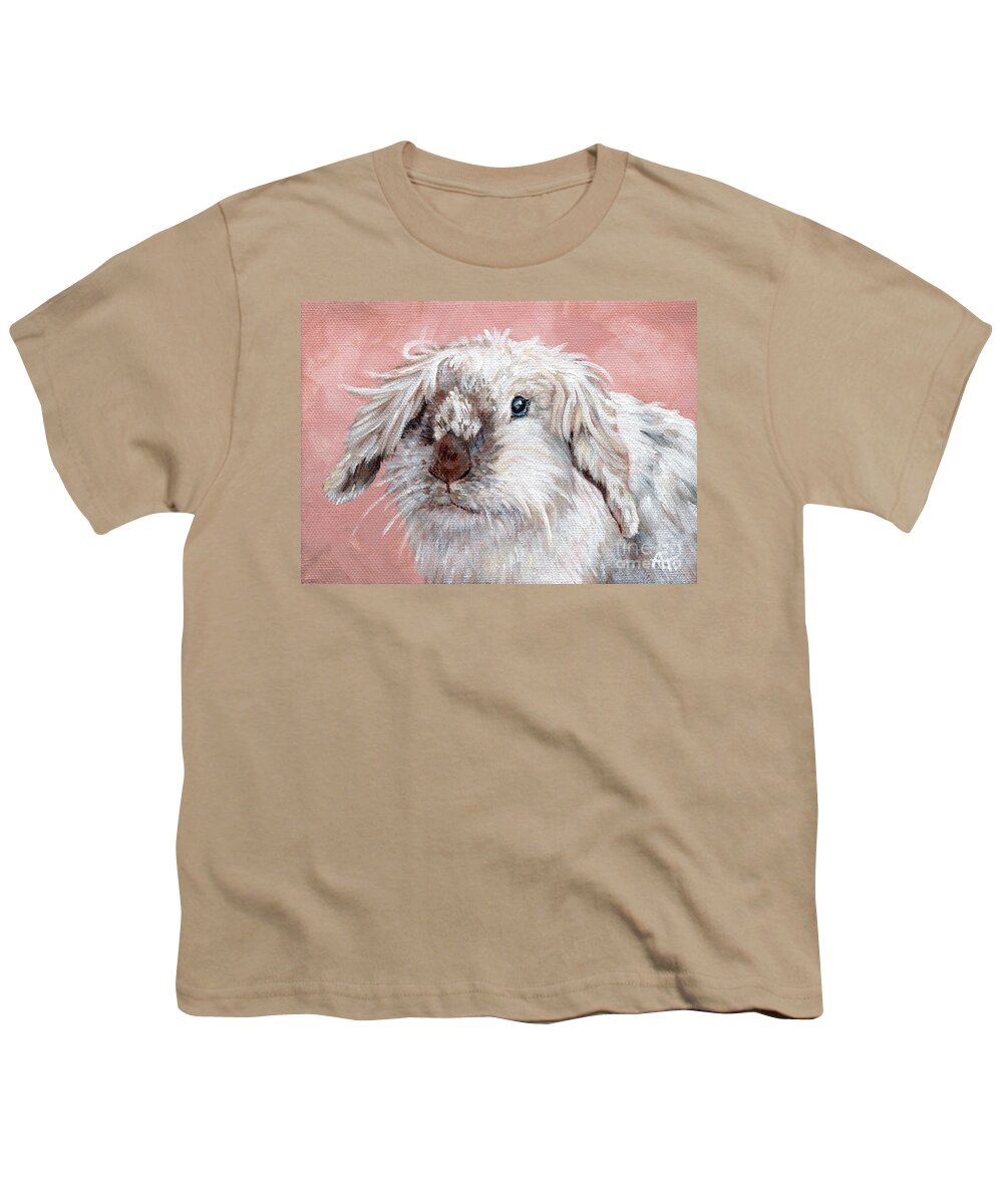 Rabbit Painting Youth T-Shirt featuring the painting Marshmallow - Bunny Painting by Annie Troe
