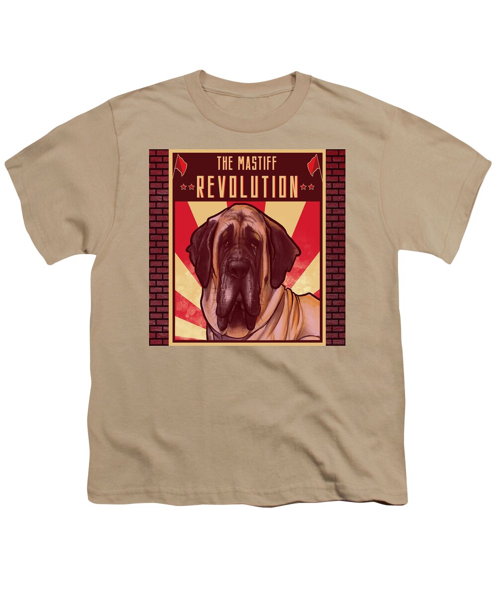 Mastiff Youth T-Shirt featuring the drawing Mastiff REVOLUTION by John LaFree
