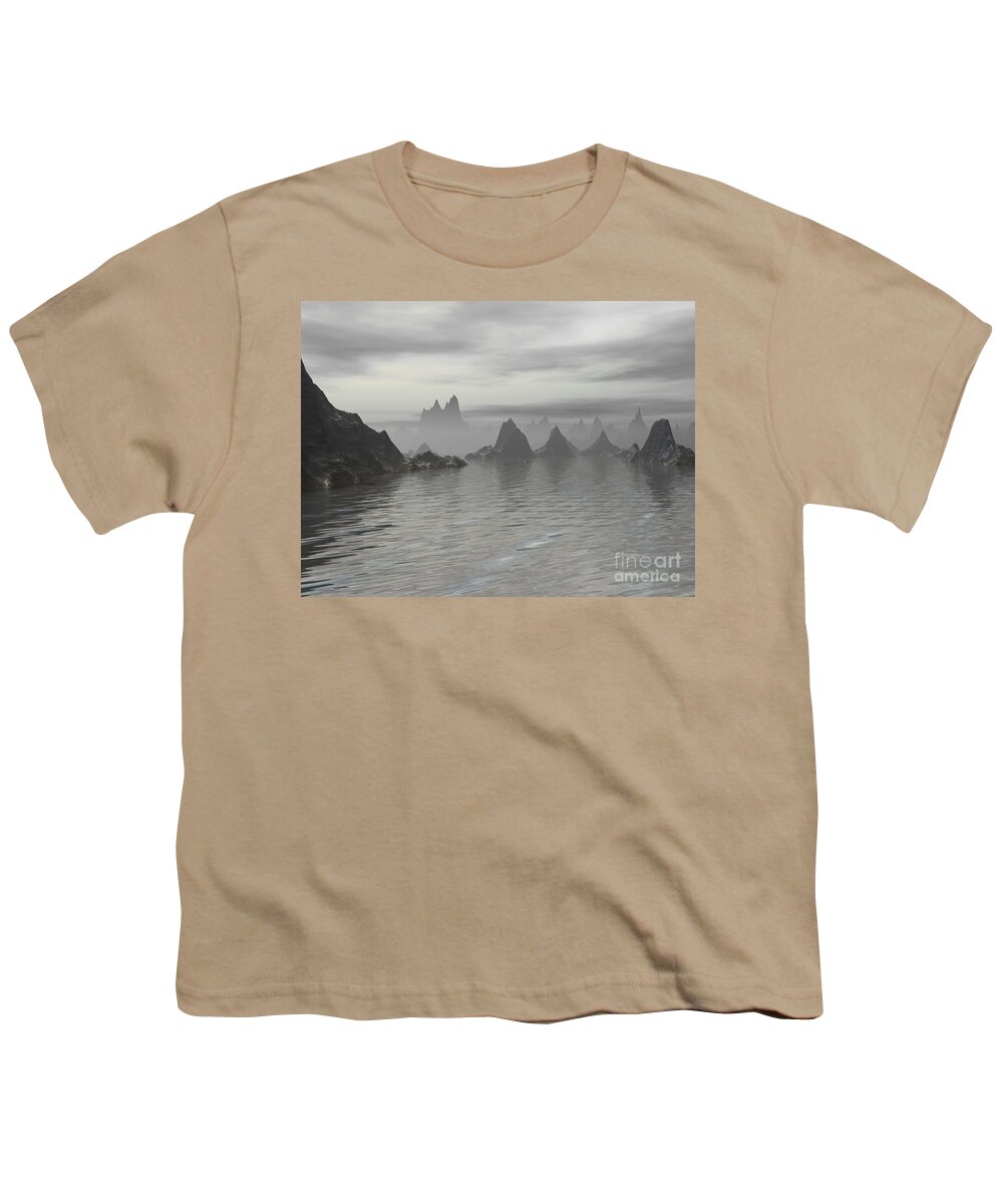 Mountains Youth T-Shirt featuring the digital art Mountains In Fog by Phil Perkins