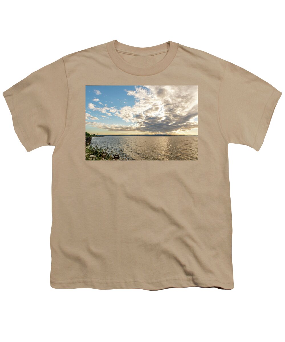 Outdoor; Seattle; Discovery Park; North Beach Trail; North Beach; Clouds; Spring; Endofspring; Sound; Flowers; Light House; Elliot Bay; Olympic Mountains; Patterns Youth T-Shirt featuring the digital art North Beach View near Discovery Park by Michael Lee