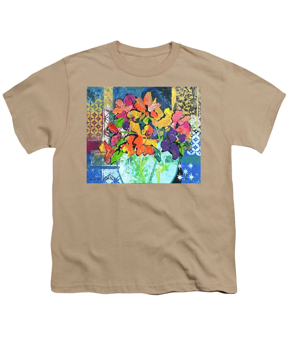 Mixed Flower Bouquet Youth T-Shirt featuring the painting Patio Profusion by Elaine Elliott