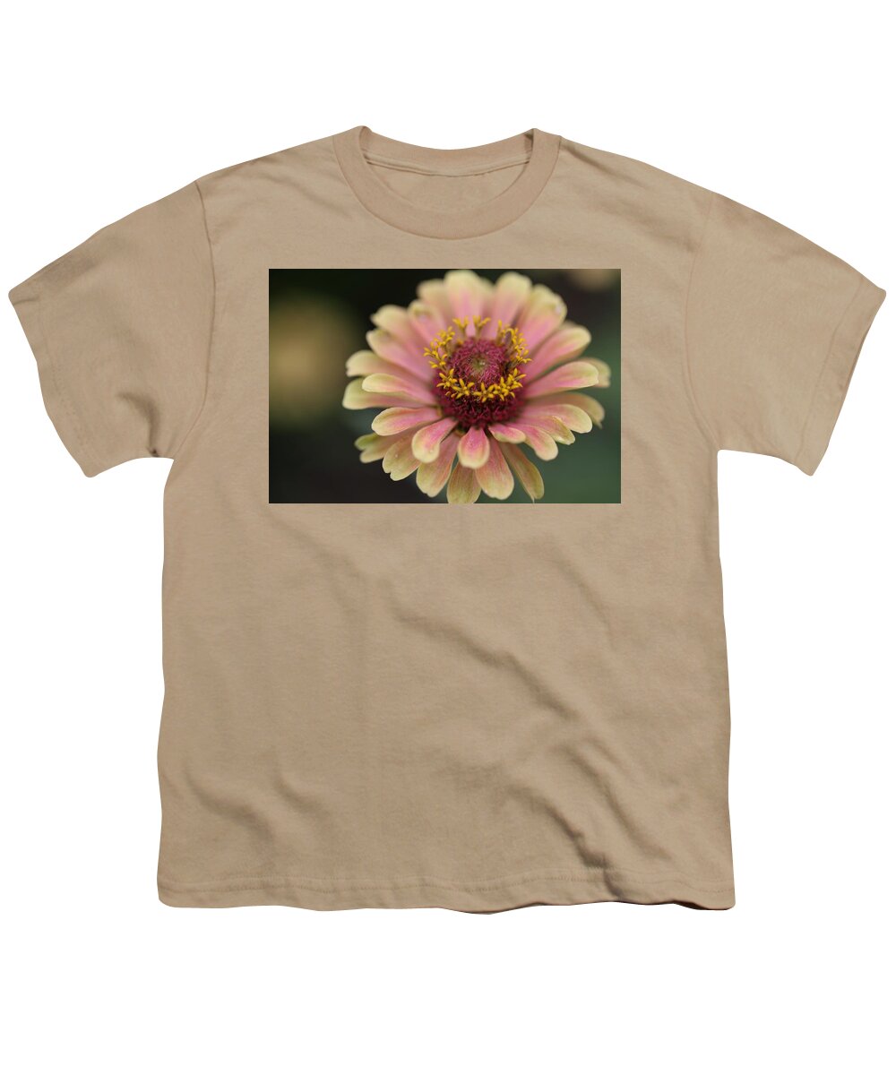 Zinnia Flower Youth T-Shirt featuring the photograph Peach Zinnia by Mingming Jiang