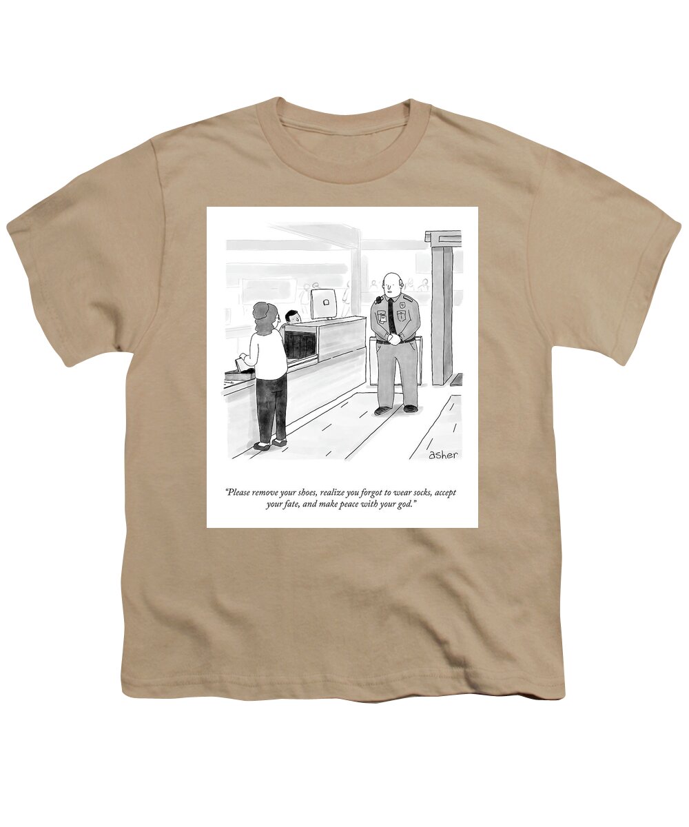 Please Remove Your Shoes Youth T-Shirt featuring the drawing Please Remove Your Shoes by Asher Perlman