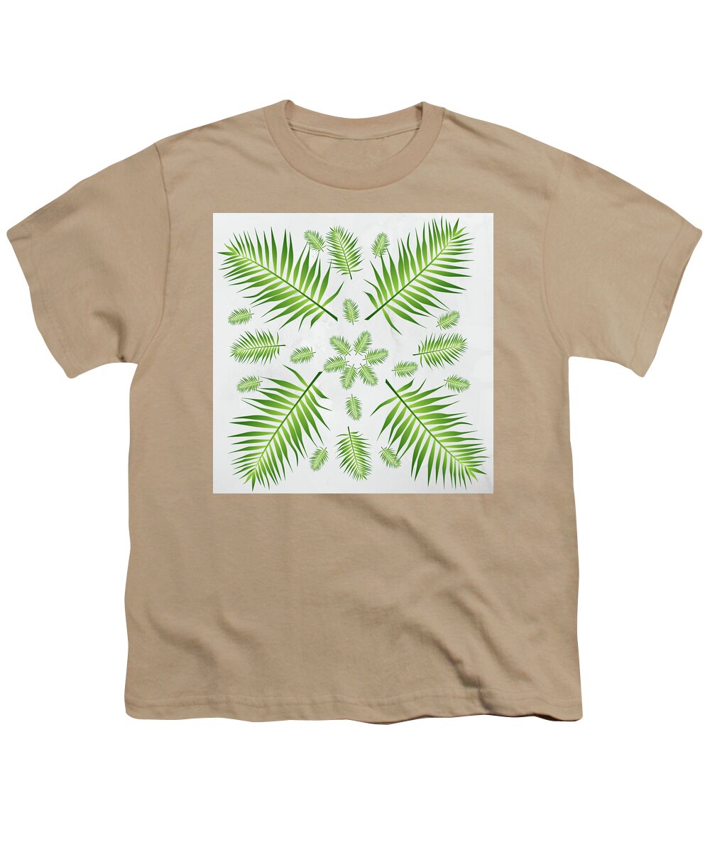 Palm Youth T-Shirt featuring the digital art Plethora of Palm Leaves 21 on a White Textured Background by Ali Baucom