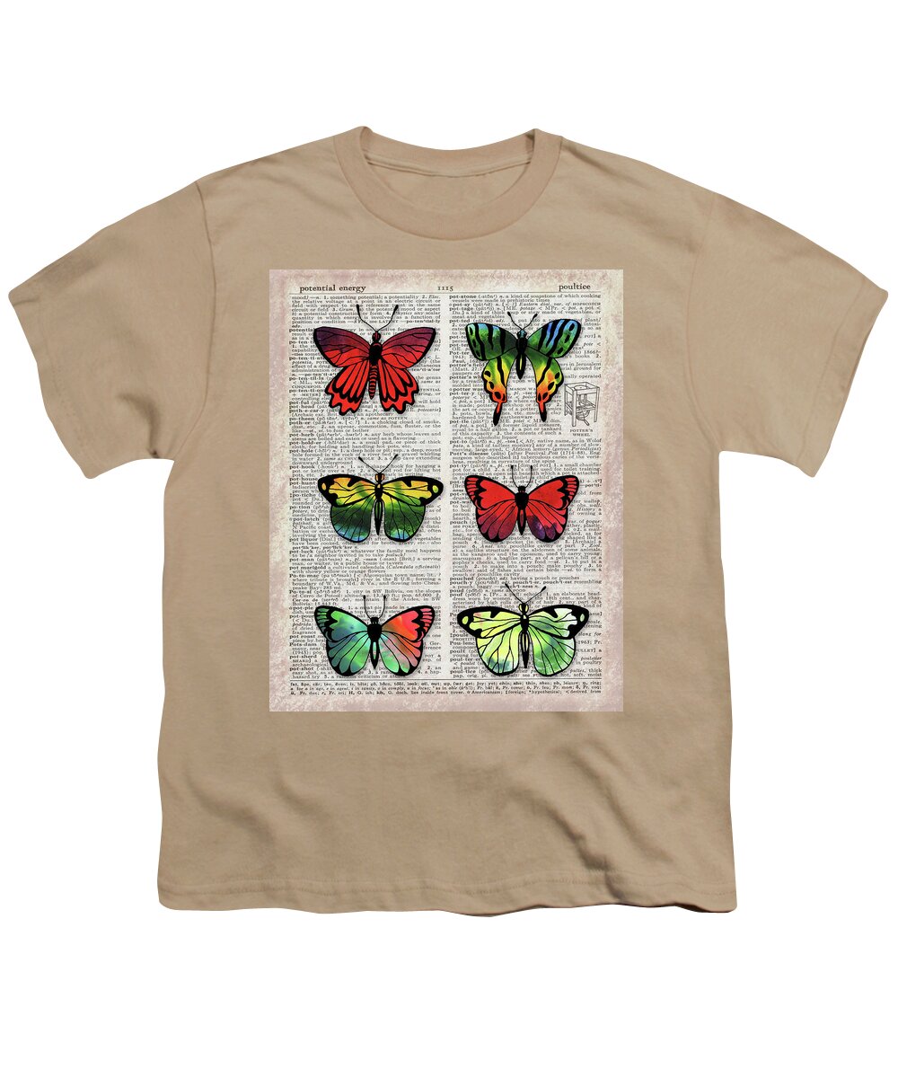 Butterfly Effect Youth T-Shirt featuring the painting Potential Energy Of Butterfly Effect Dictionary Page Art III by Irina Sztukowski
