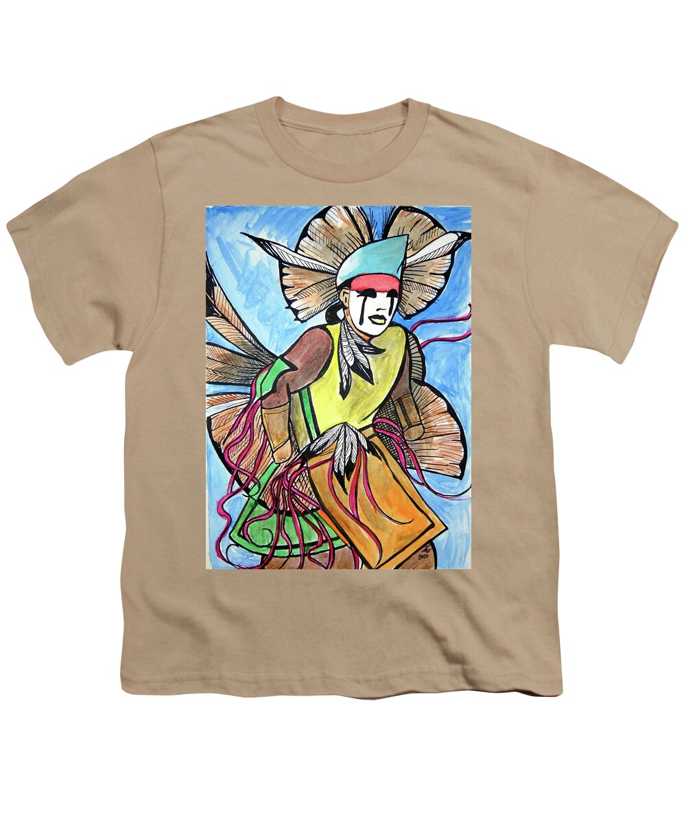 Native American Youth T-Shirt featuring the painting Pow-Wow Dancer by Loretta Nash