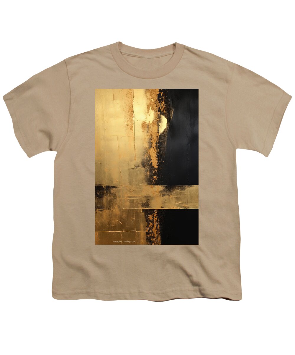 Black And Gold Art Youth T-Shirt featuring the painting Precision in Elegance - Black and Gold Abstract Wall Art by Lourry Legarde