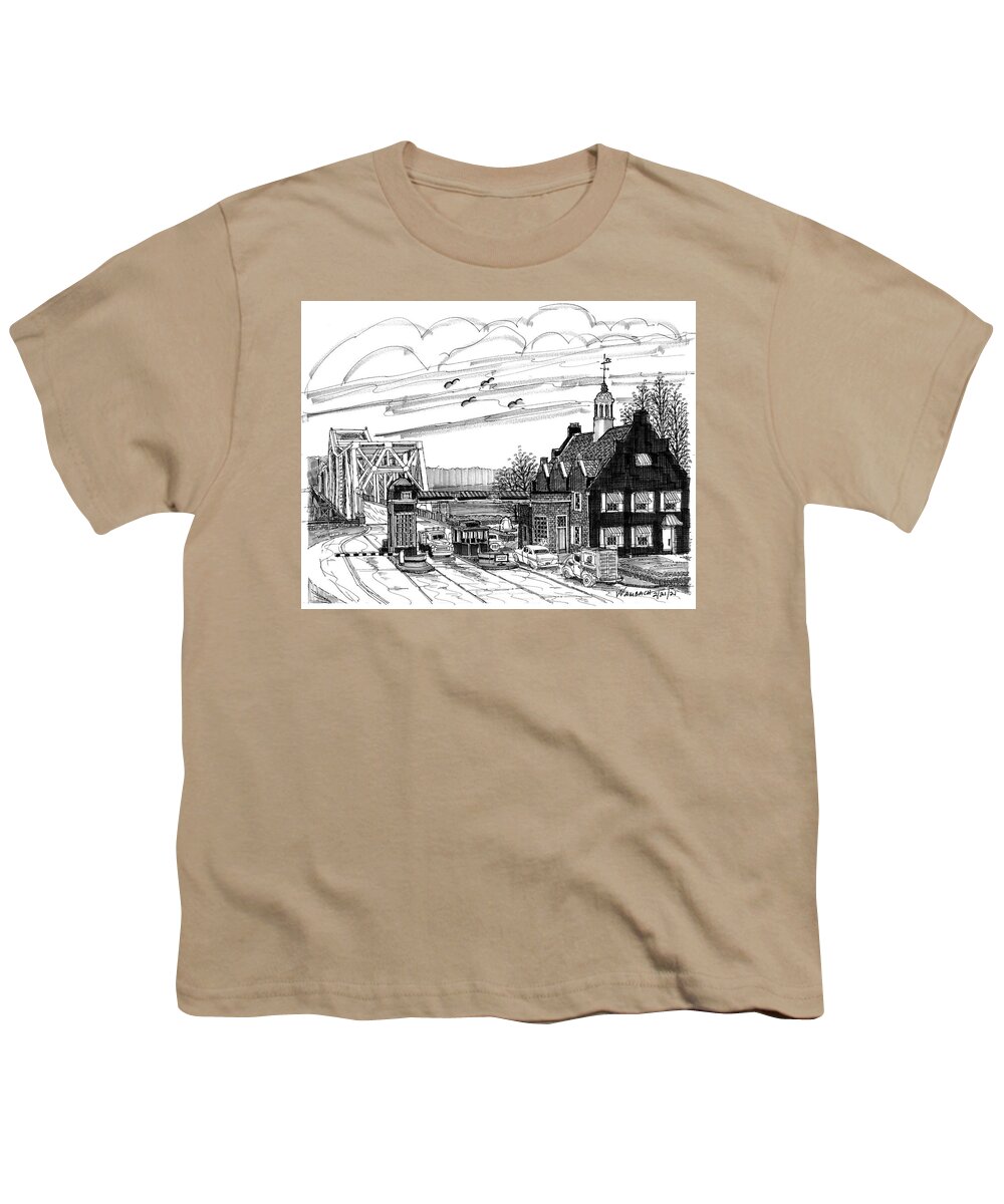 Hudson River Bridges Youth T-Shirt featuring the drawing Rip Van Winkle Bridge Catskill NY by Richard Wambach