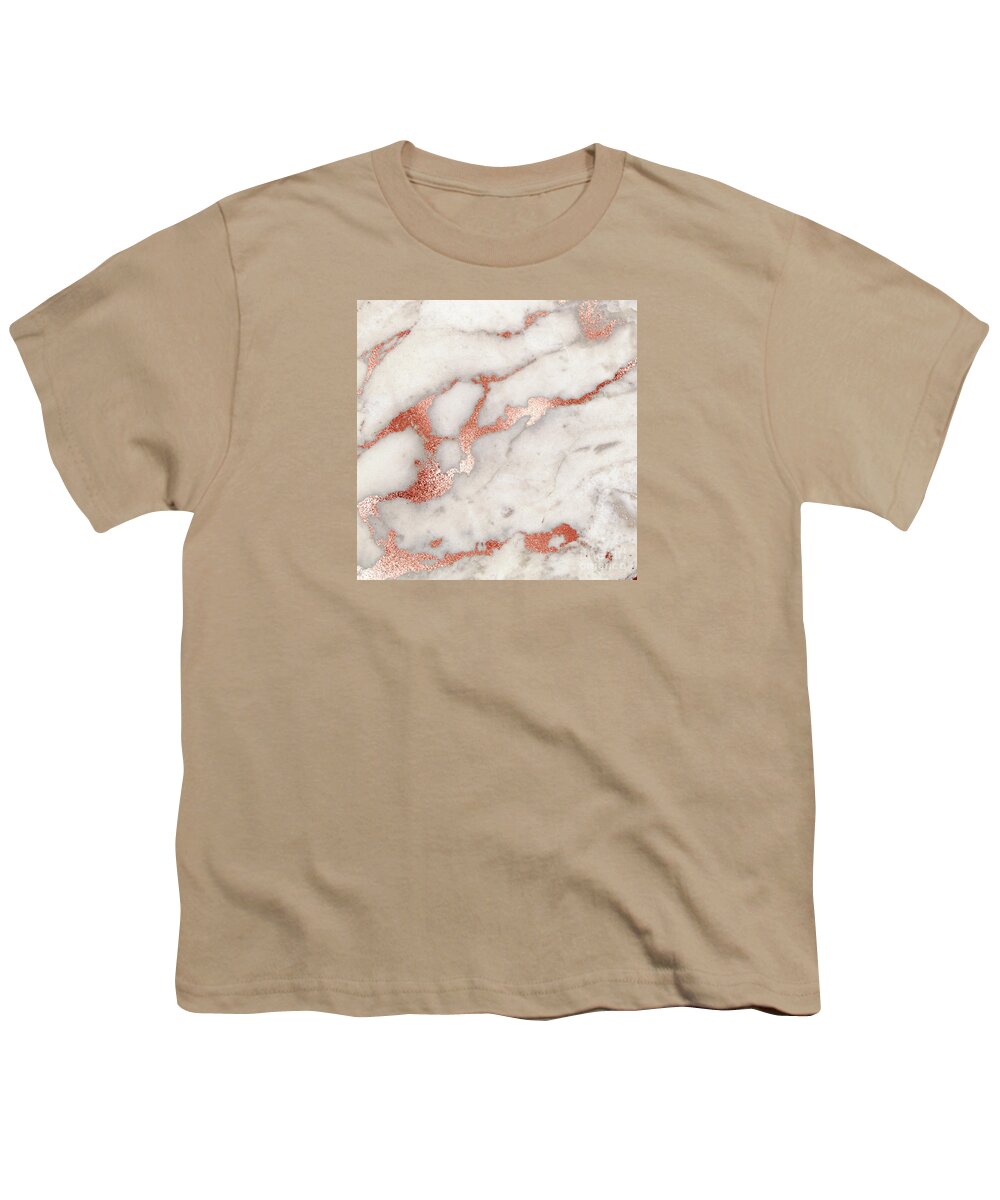Marble Youth T-Shirt featuring the painting Rose Gold Marble Blush Pink Copper Metallic Foil by Modern Art