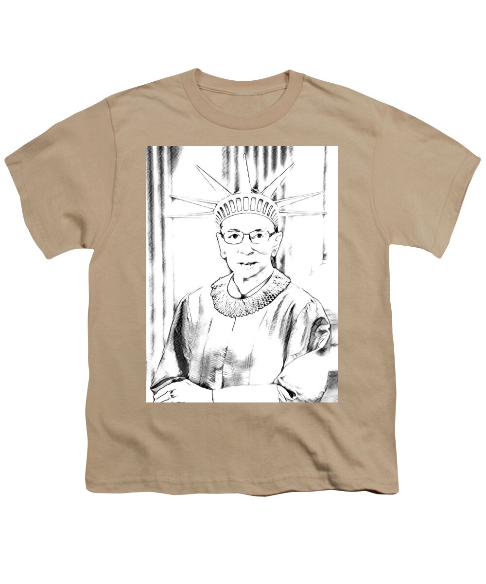 Ruth Bader Ginsburg Youth T-Shirt featuring the digital art Ruth Bader Ginsburg Tribute - Freedom for All by Marianna Mills
