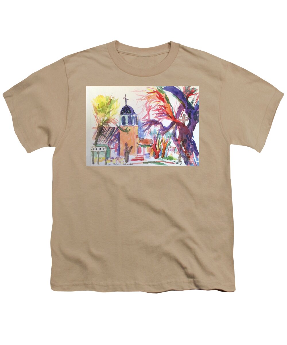 Watercolor Youth T-Shirt featuring the painting Saint Joseph Cerrillos by Glen Neff