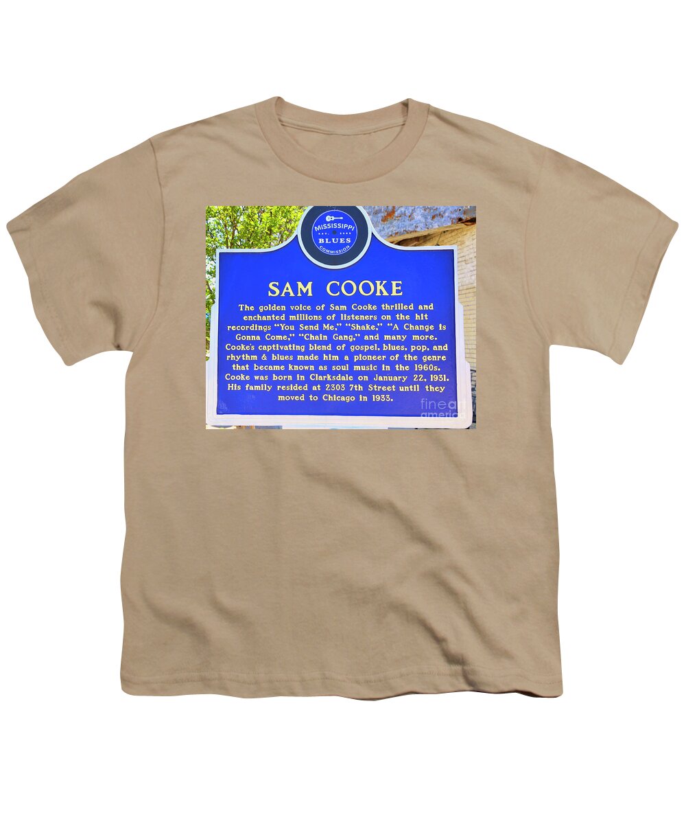 Blues Trail Youth T-Shirt featuring the photograph Sam Cooke Blues Trail Plaque Clarksdale MS by Chuck Kuhn