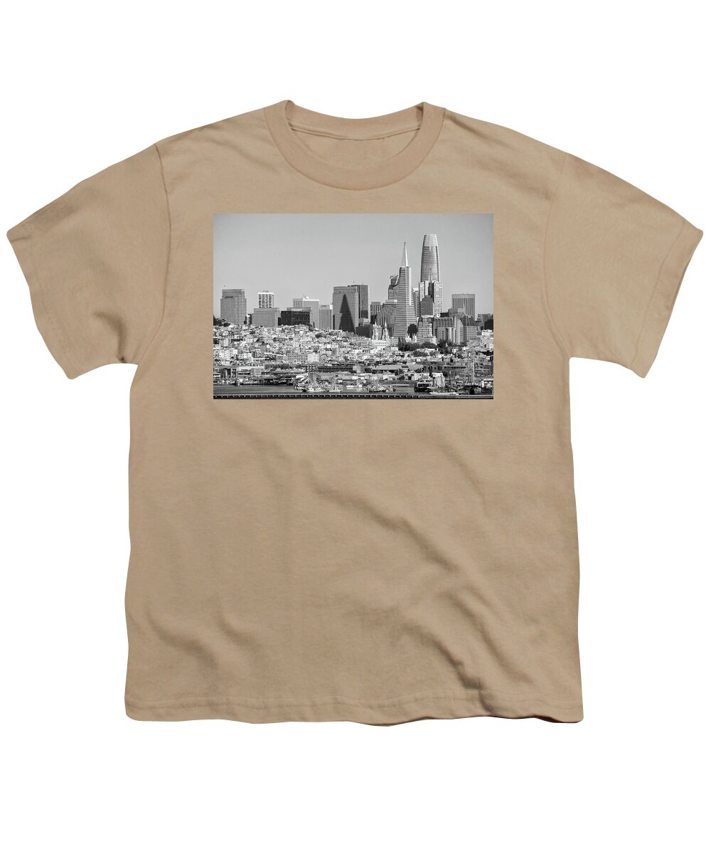 San Francisco Youth T-Shirt featuring the photograph San Francisco Skyline at Golden Hour Black and White by Shawn O'Brien