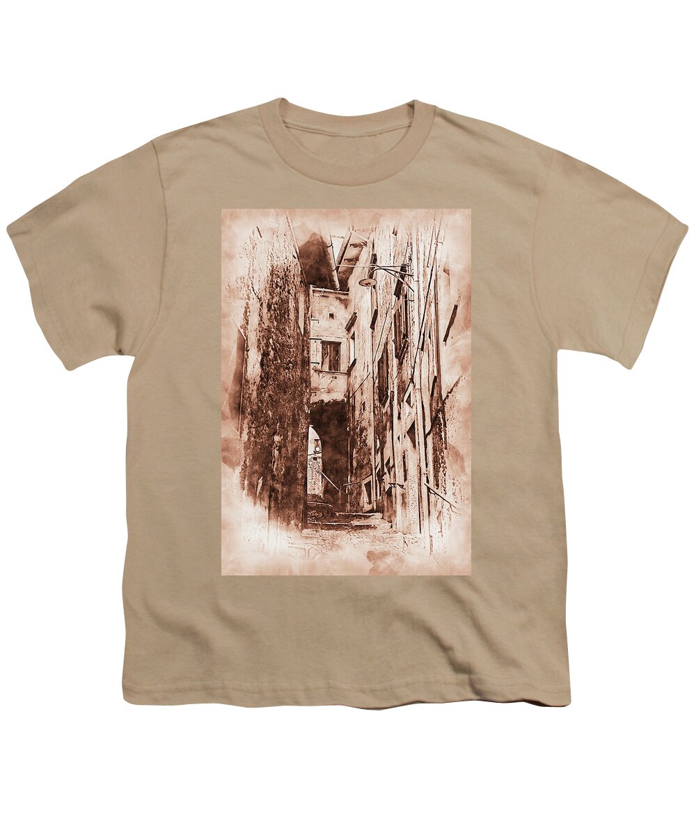 Italian Village Youth T-Shirt featuring the painting Scanno, an ancient italian town - 02 by AM FineArtPrints