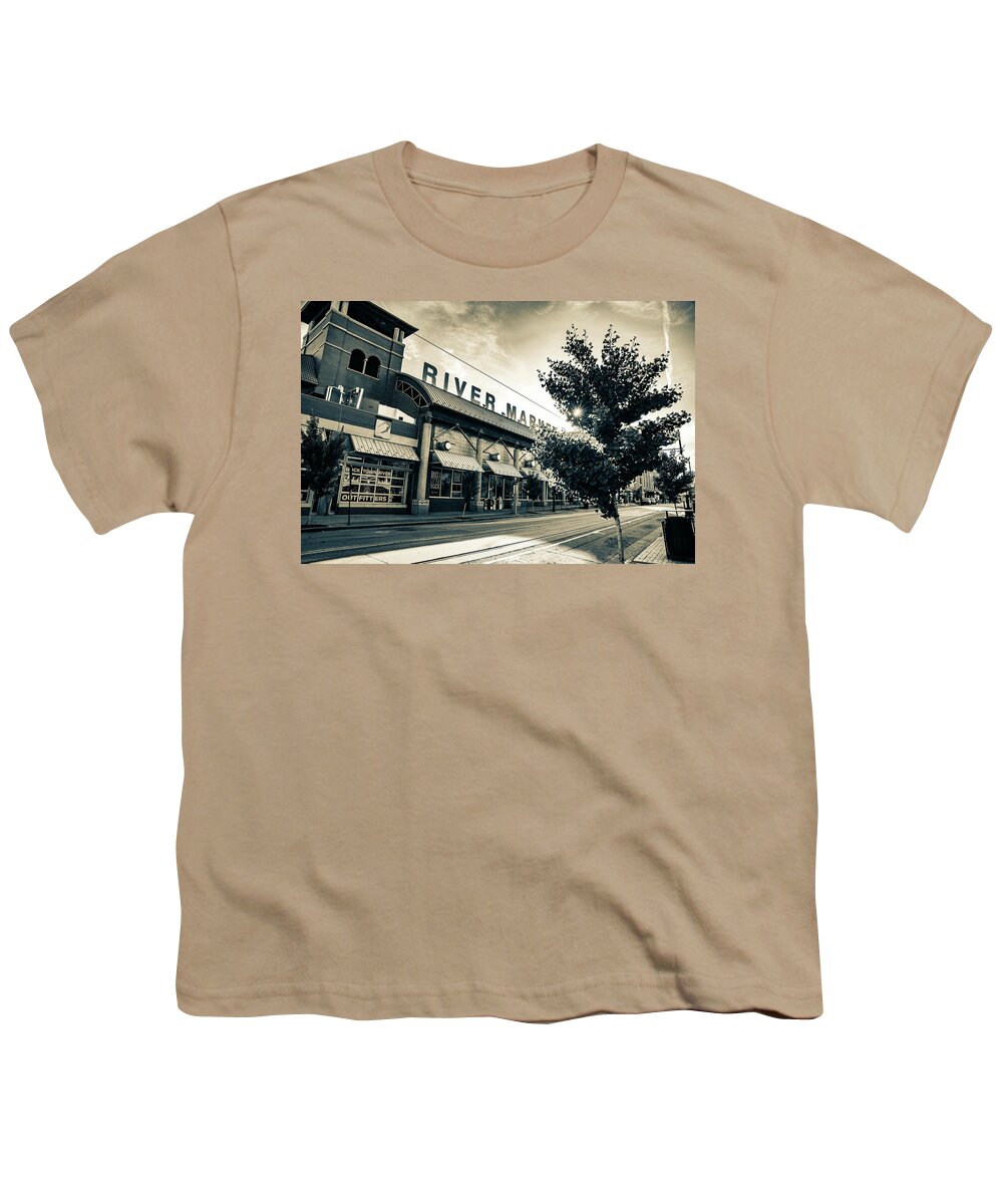 Little Rock Youth T-Shirt featuring the photograph Sepia Sunrise In The River Market District - Little Rock Arkansas by Gregory Ballos