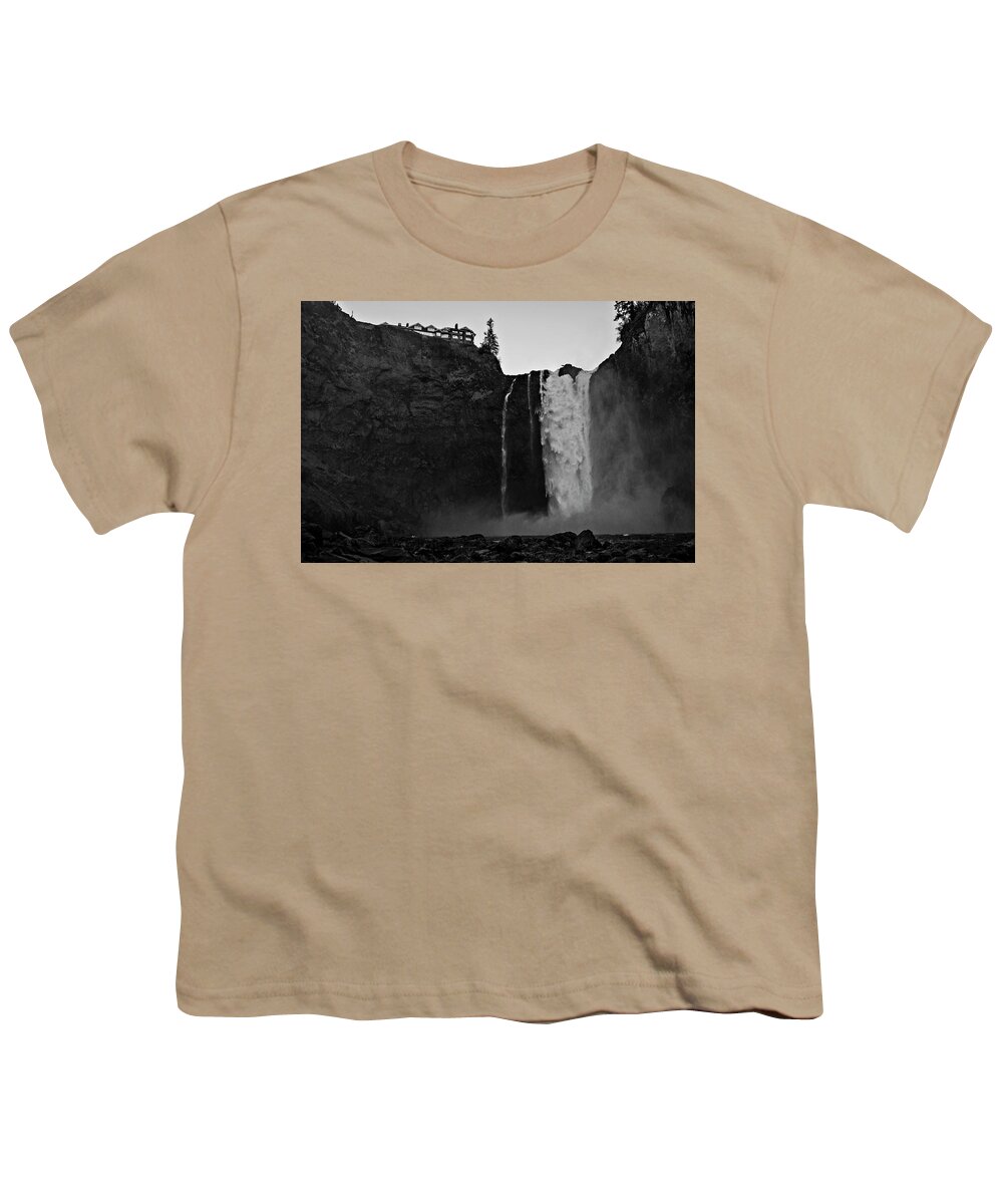 Majestic Youth T-Shirt featuring the photograph Snoqualmie Falls Black and White by Pelo Blanco Photo