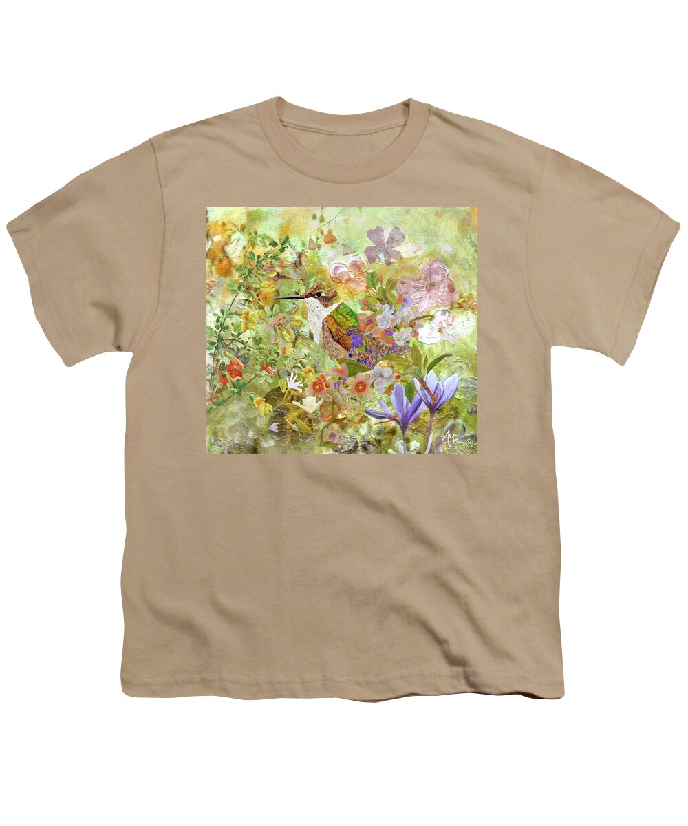 Hummingbird Youth T-Shirt featuring the painting Spring Arrival by Angeles M Pomata