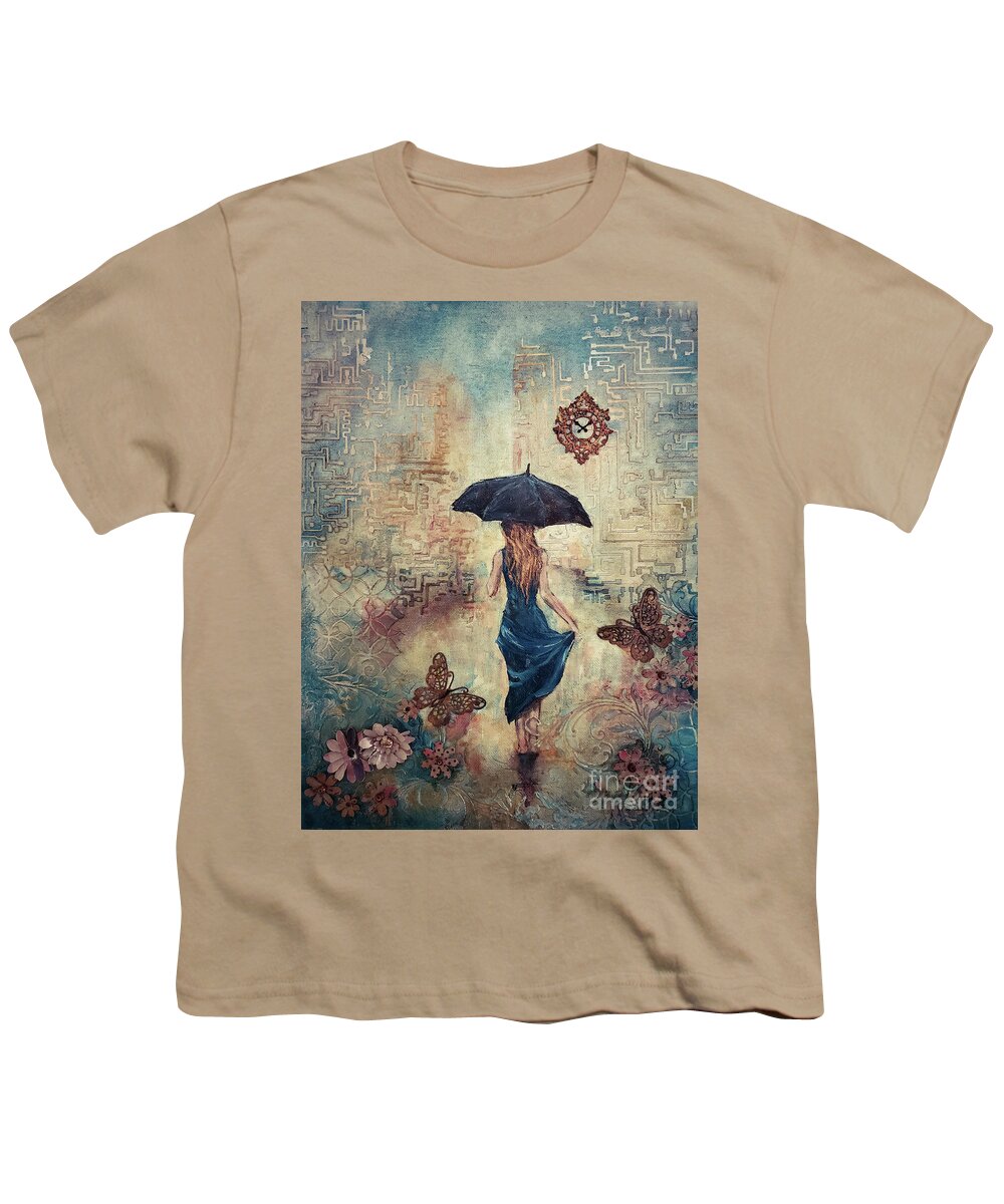 Rain Youth T-Shirt featuring the mixed media Standing in the Rain by Zan Savage
