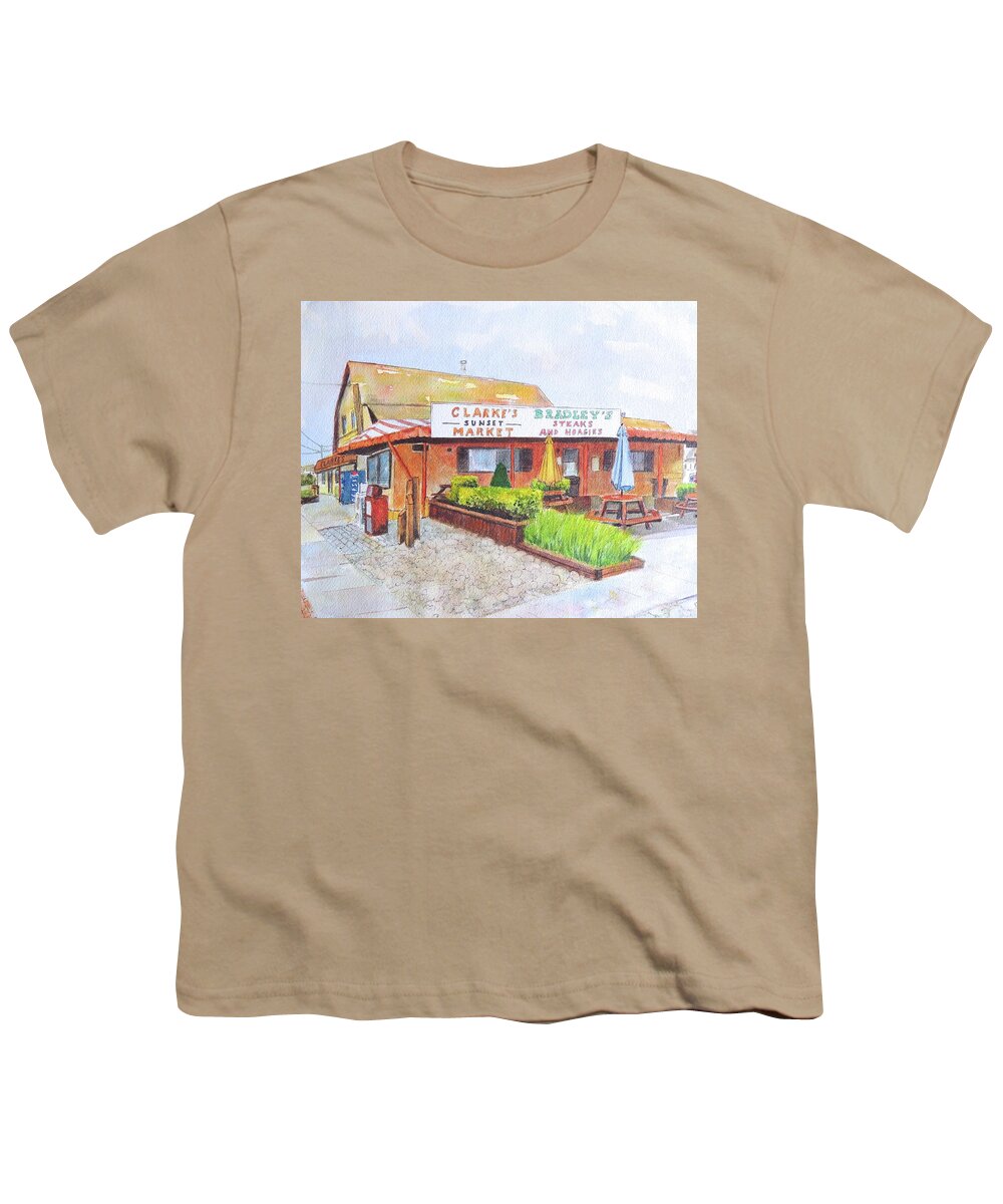 Stone Harbor Youth T-Shirt featuring the painting Stone Harbor New Jersey Clarke's Sunset Market and the Old Bradley's by Patty Kay Hall