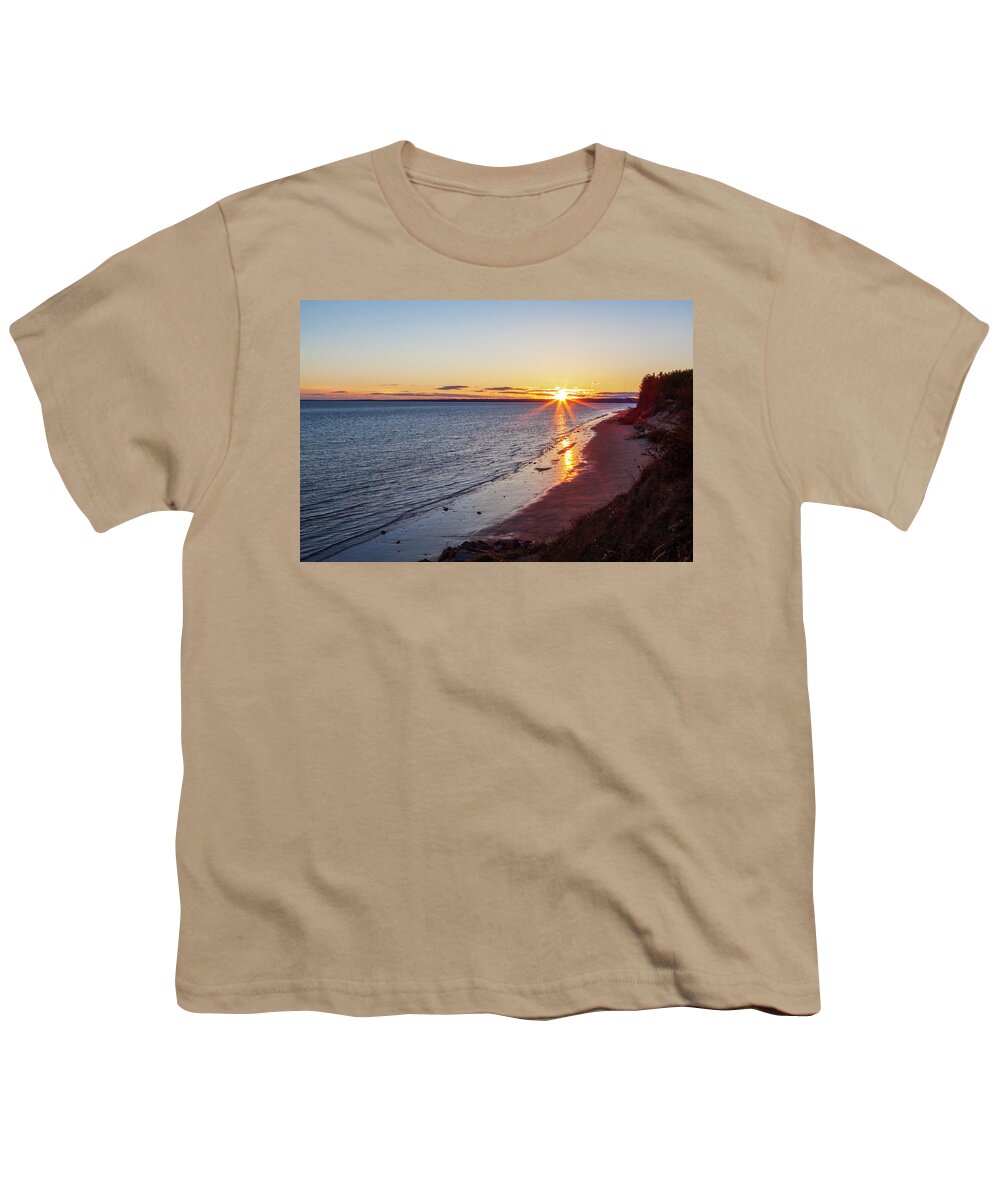 Sunset Youth T-Shirt featuring the photograph Sunset on Baie-Comeau, Quebec, Canada by Tatiana Travelways